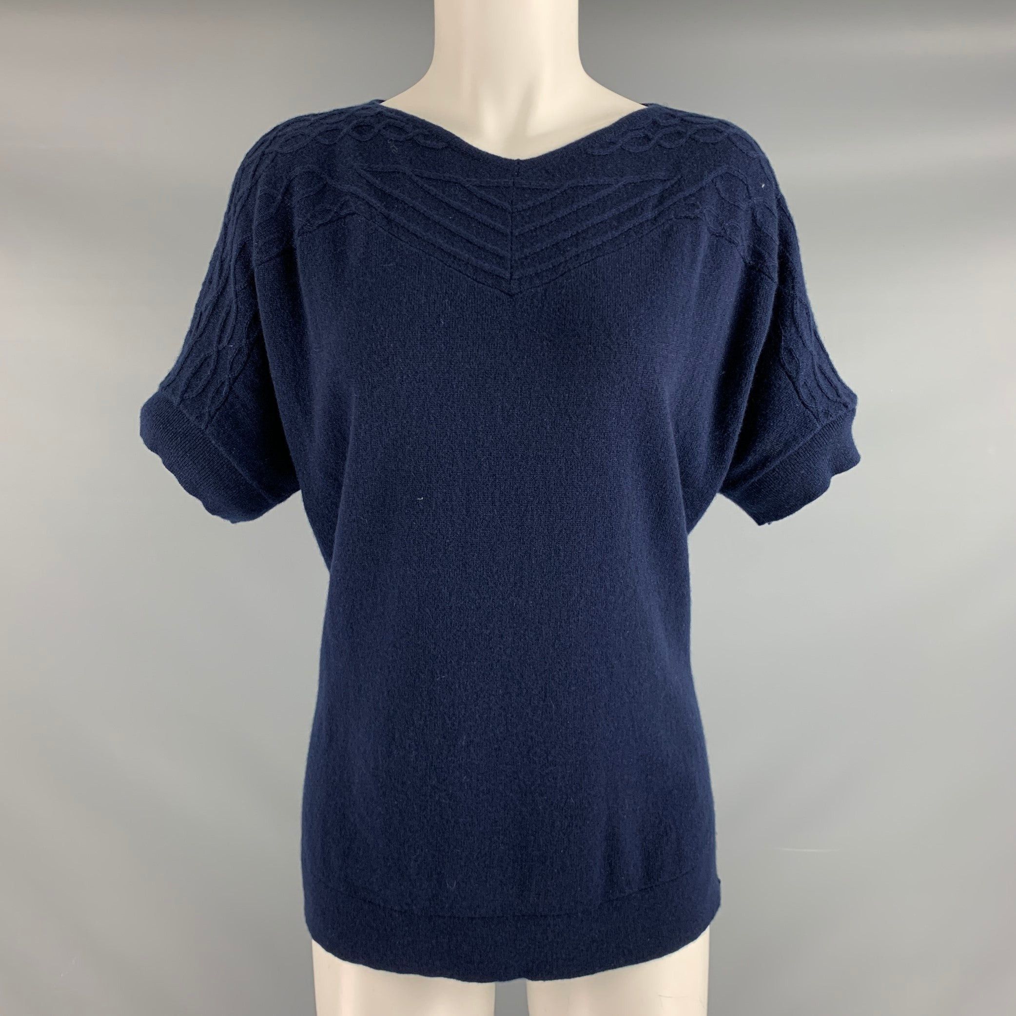 image of Tse Navy Cashmere Short Sleeve Casual Top, Women's (Size Medium)