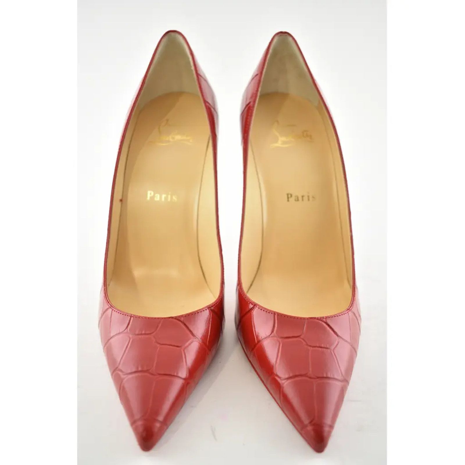 Christian Louboutin Christian Louboutin Kate 100 Loubi Red Calf Ali Croc Pointed Size US 8.5 / IT 38.5 - 3 Thumbnail