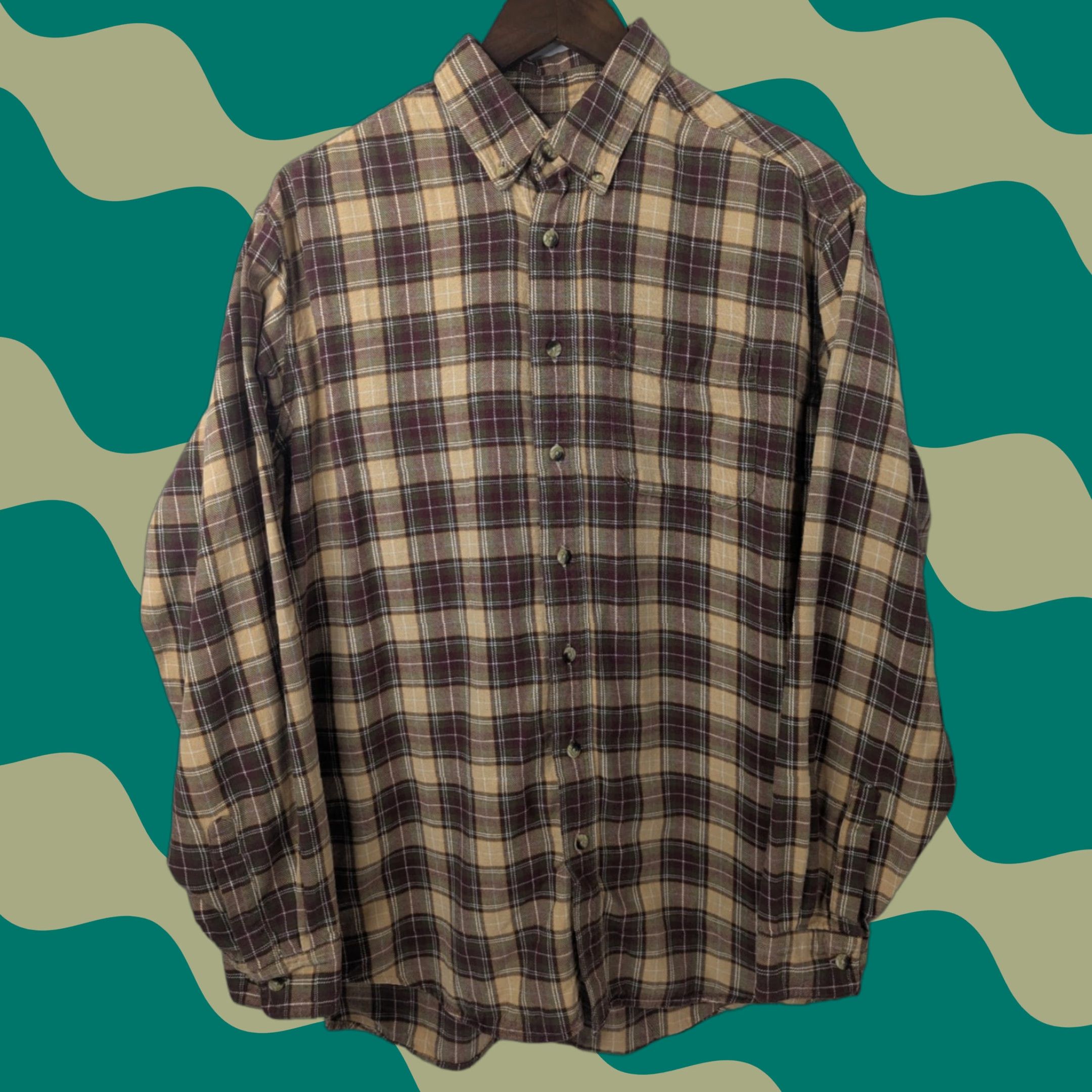 Vintage LL Bean Shirt Mens Large Tall Plaid Brown Flannel Button-Up Long Sleeve 0BHG6 Beige Cotton Size US L / EU 52-54 / 3 - 1 Thumbnail