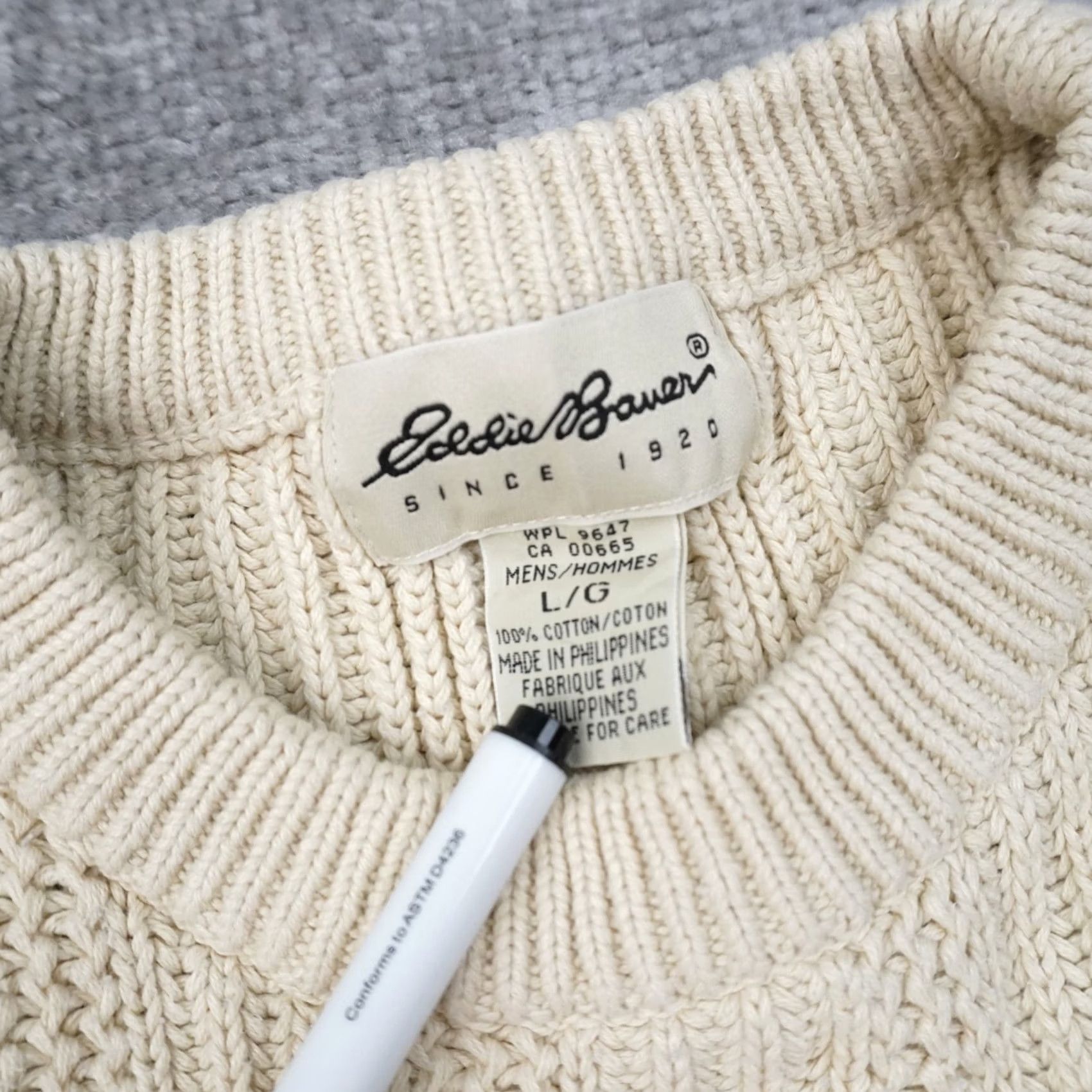 Eddie Bauer Vintage Eddie Bauer Cable Knit Mens Large Beige Long Sleeve Sweater Size US L / EU 52-54 / 3 - 7 Thumbnail