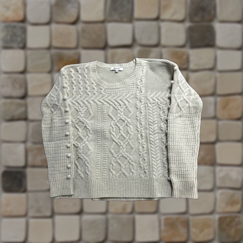 Madewell Madewell Sweater Womens XXS Beige Wool Cable Knit Bobble Open Side Crew Neck Size XXS / US 00 / IT 34 - 1 Thumbnail