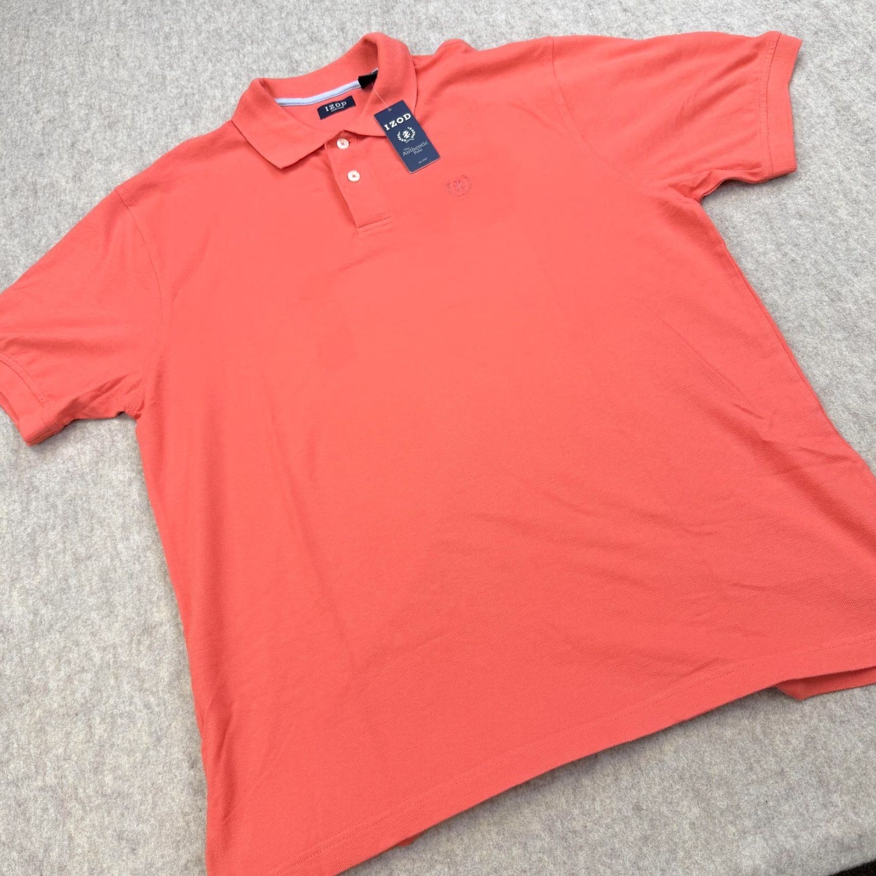Izod Izod Polo Shirt Mens L Hot Coral 100% Cotton Short Sleeve Collared Solid Golf Casual Shirt Size US L / EU 52-54 / 3 - 2 Thumbnail