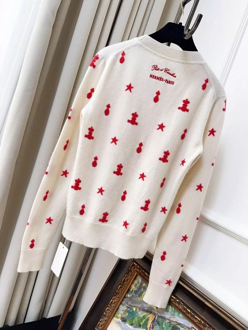 Hermes Hermes Beige and Red Pattern Knit Top-2506 Size M / US 6-8 / IT 42-44 - 2 Thumbnail