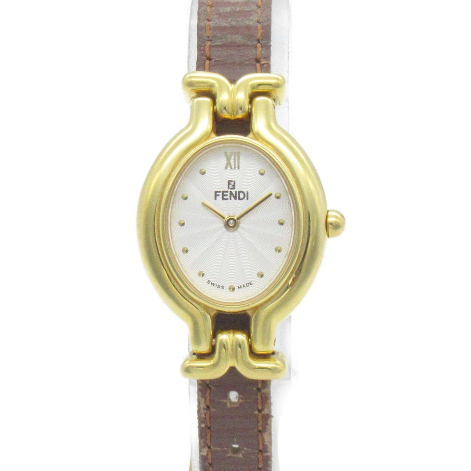 image of Fendi Change Belt Wrist Watch Wrist Watch 640L Quartz Silver Gold Plated Leather Belt 640L in Black