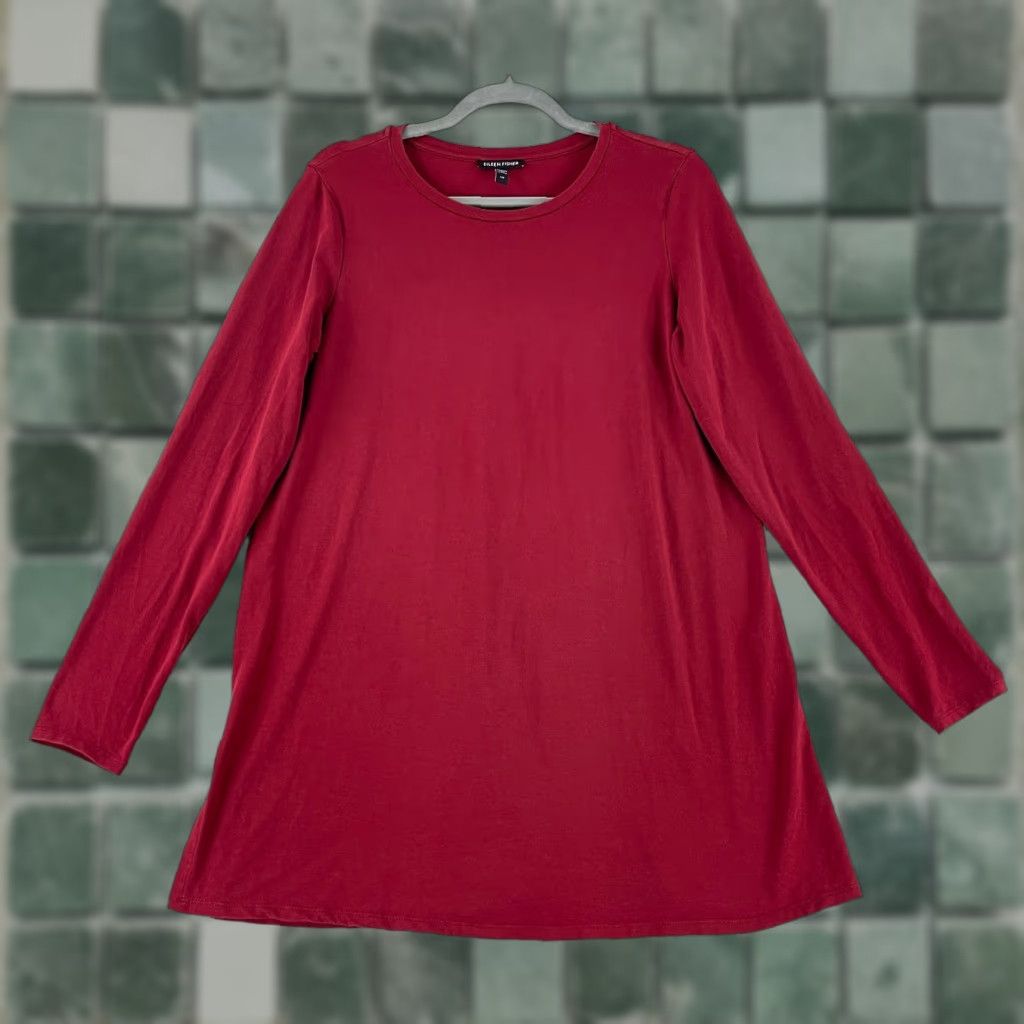 Eileen Fisher Eileen Fisher Tunic Shirt Womens Small Red Long Sleeve Tencel Lyocell Stretch Size S / US 4 / IT 40 - 1 Thumbnail