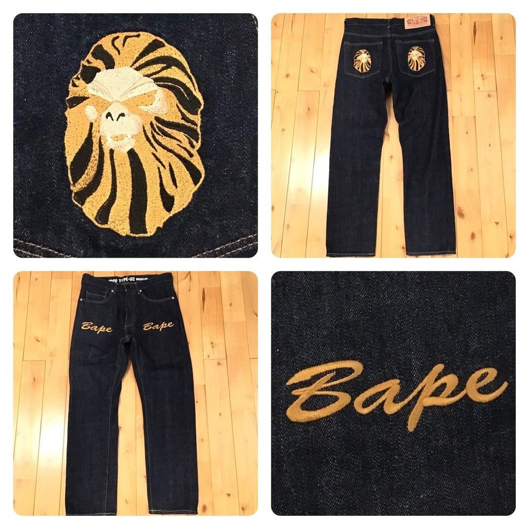 BAPE HEAD logo embroidered denim pants a bathing ape ★size S