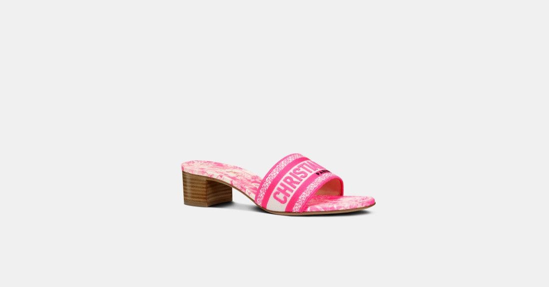 Dior o1w1db10924 Embroidered Cotton Heeled Slides in Pink Size US 6 / IT 36 - 2 Thumbnail