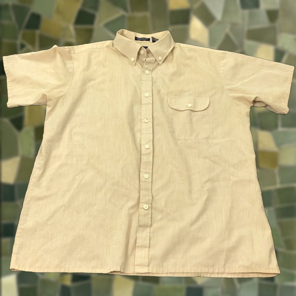Vintage VINTAGE kingsport Shirt L Beige Short Sleeve Button-Up 70s Retro Casual Mens Size US L / EU 52-54 / 3 - 1 Thumbnail
