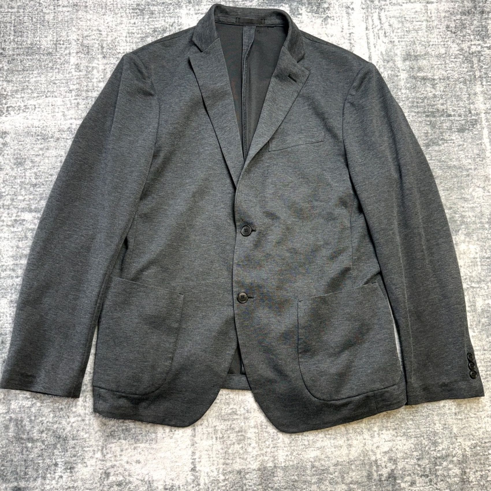 Uniqlo Uniqlo Blazer Mens M Slim Fit Knit Jacket Gray Notch Lapel 2-Button Front Single-Breasted Travel Casual Business Size 40R - 2 Thumbnail