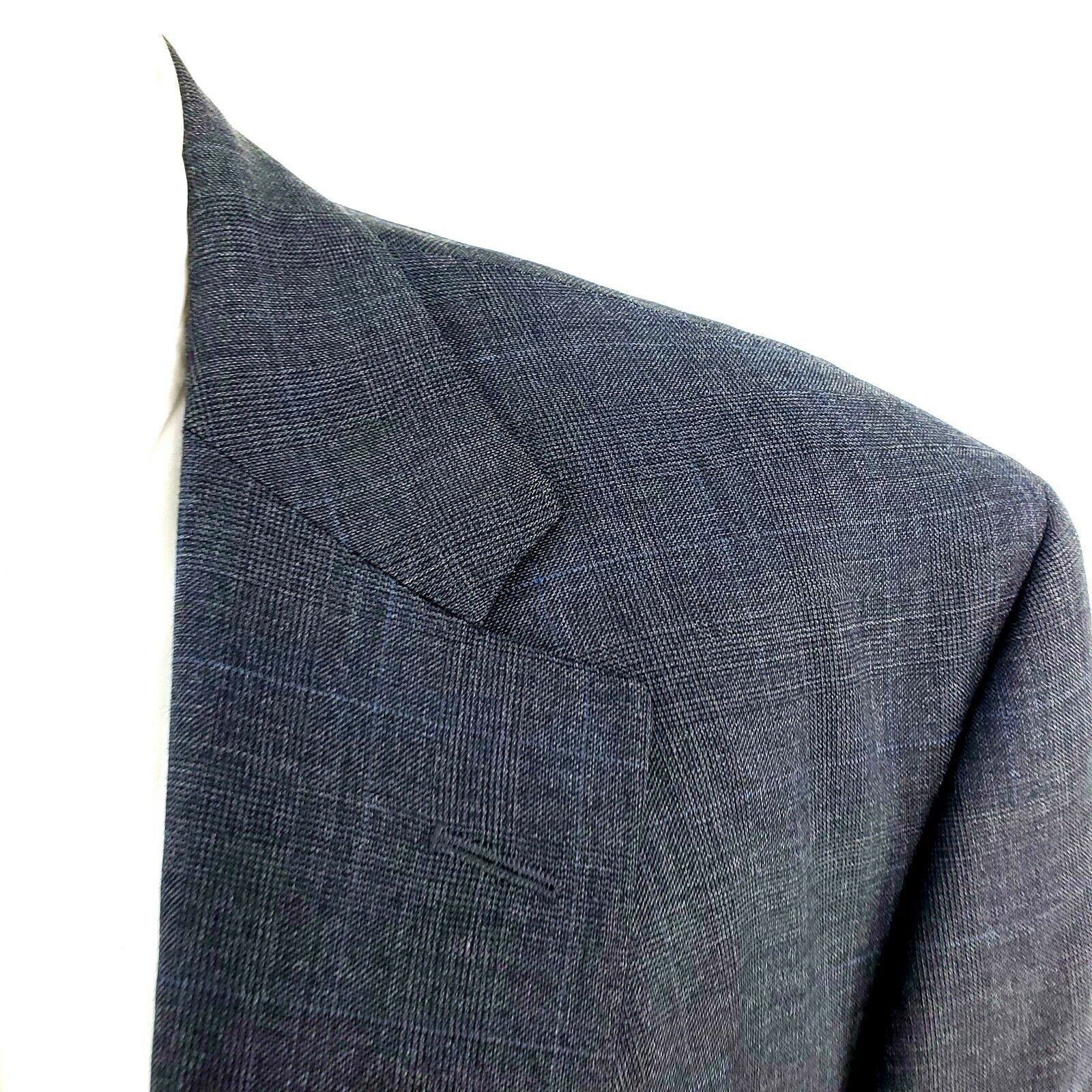 Samuelsohn Samuelsohn 44L 2 Button Glen Plaid Windowpane Gray Wool Supe Size 44L - 2 Thumbnail
