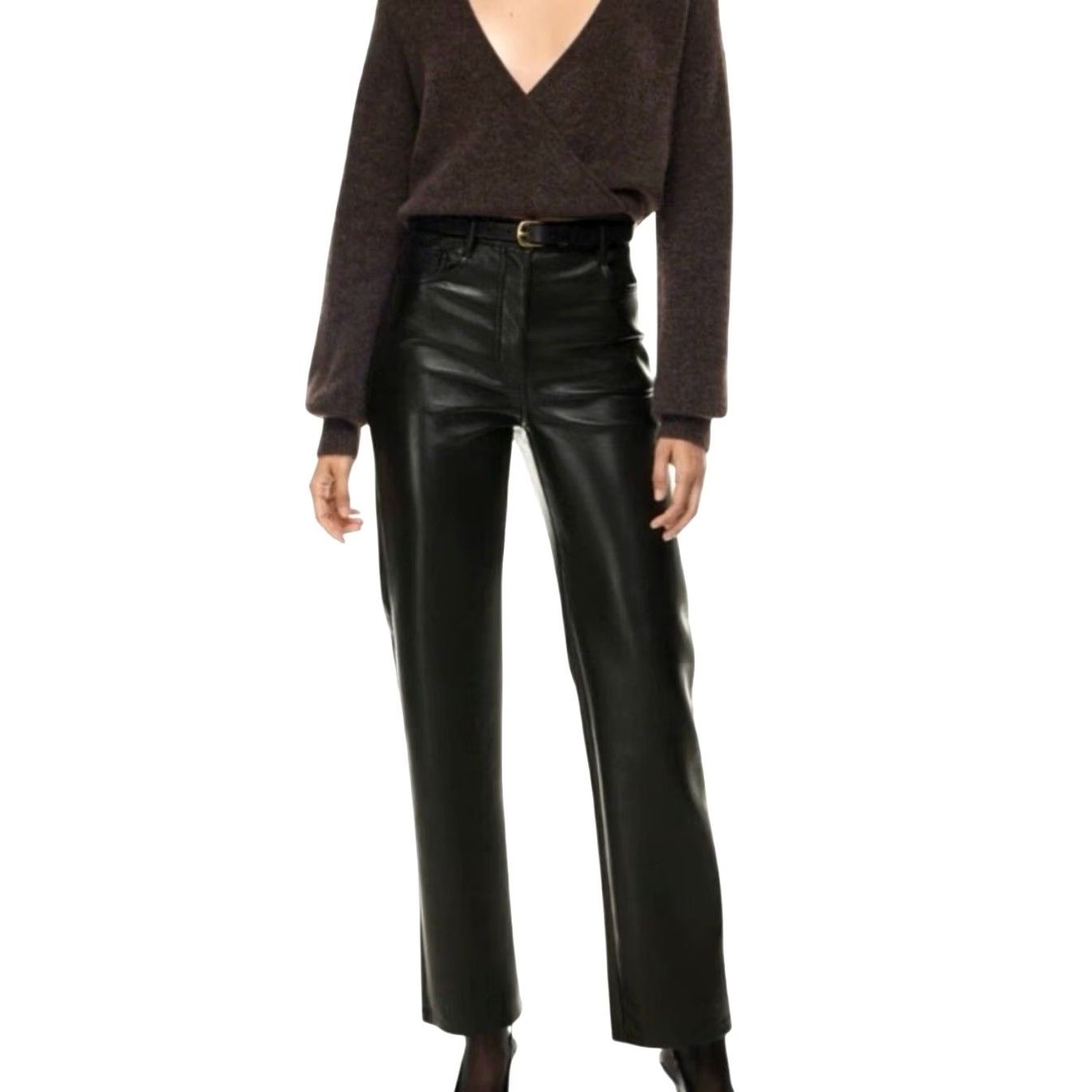 Vintage VINTAGE Wilfred Aritzia Black Faux Leather Mid Rise Straight Leg Pants 0 Women Dress Pants Black Straight Mens Womens Girls Size 25" / US 0 / IT 36 - 2 Thumbnail