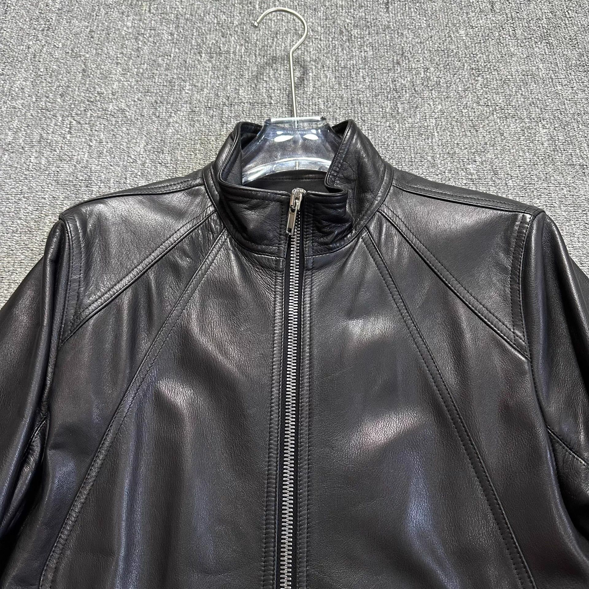 Rick Owens Rick Owens RO Black Stand Collar Leather Jacket Size US XL / EU 56 / 4 - 4 Thumbnail