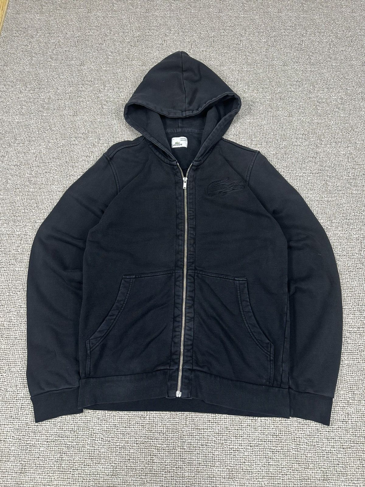 Lacoste Lacoste All Black Zipper Faded Washed Hoodie Z303 Size US M / EU 48-50 / 2 - 1 Thumbnail