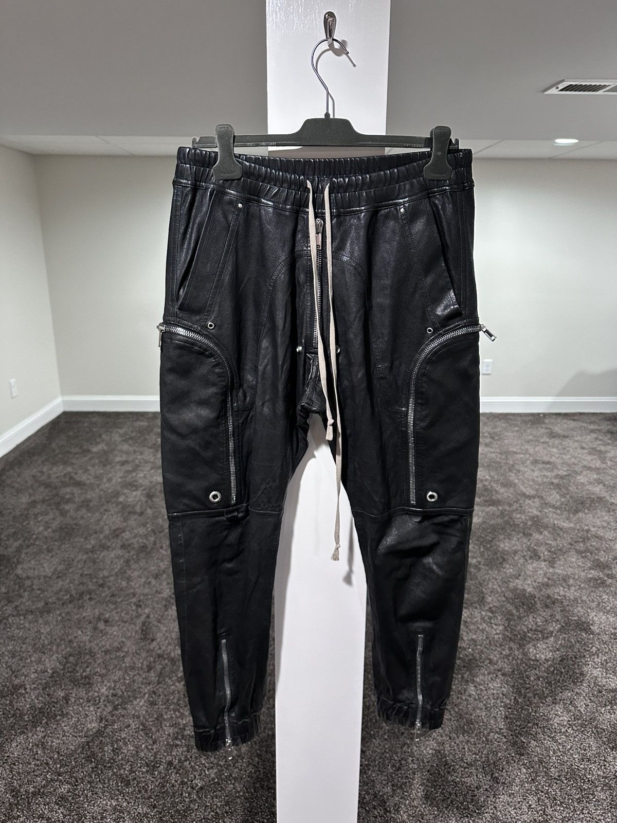 Pre-owned Rick Owens Bauhaus Black Lamb Leather Cargo Zip Pants