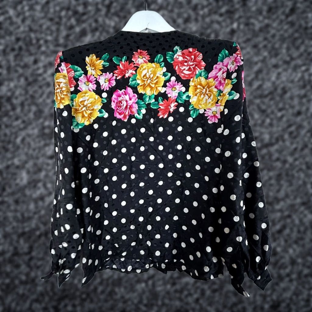 MAGGY LONDON VINTAGE Maggy London Blouse Womens 100% Silk Floral Polka Dot Black Multi Size 6 Size M / US 6-8 / IT 42-44 - 1 Thumbnail