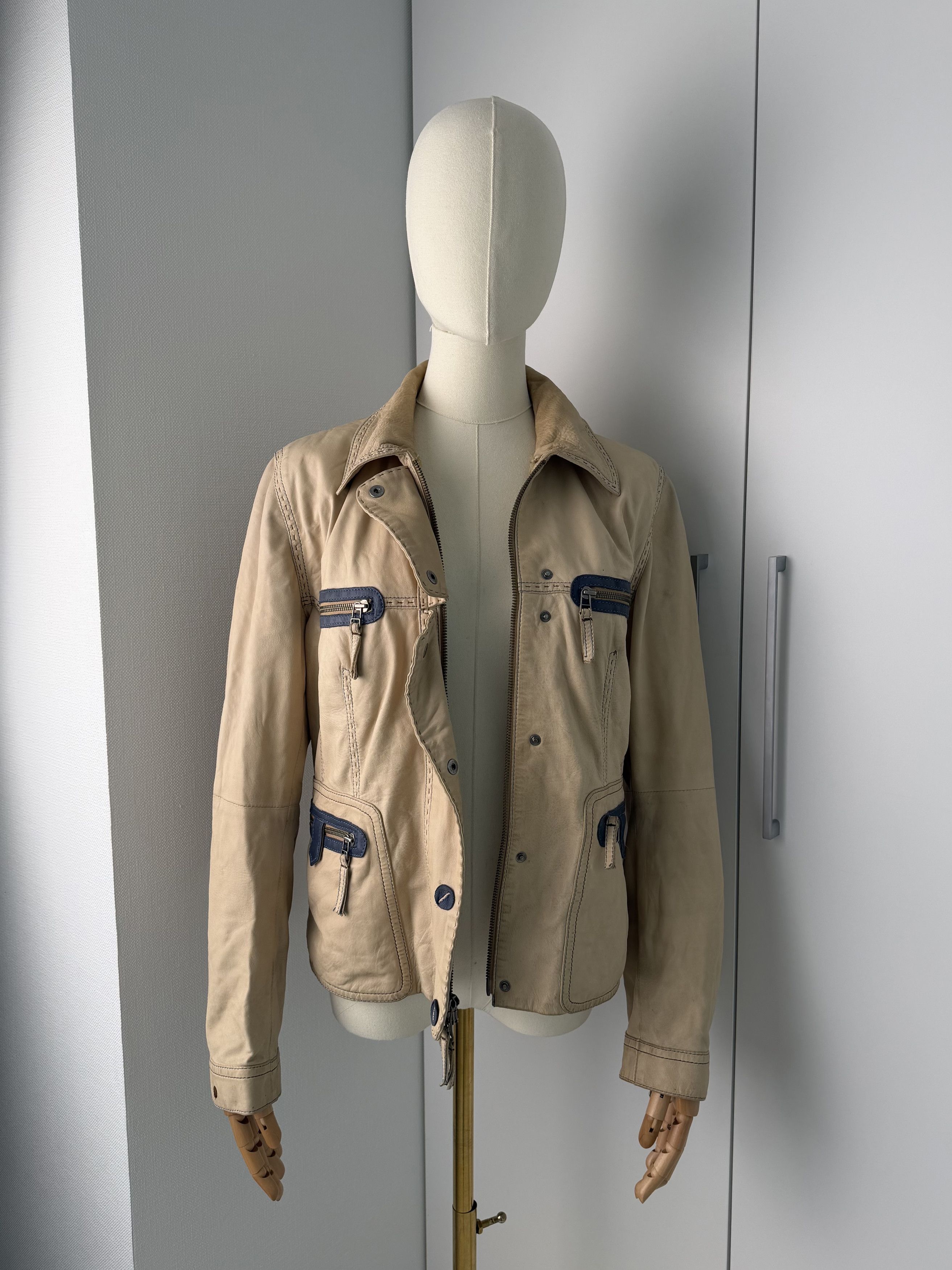 Genuine Leather Vintage Women's Beige Leather Jacket Button Up Casual Fitted Size M / US 6-8 / IT 42-44 - 3 Thumbnail