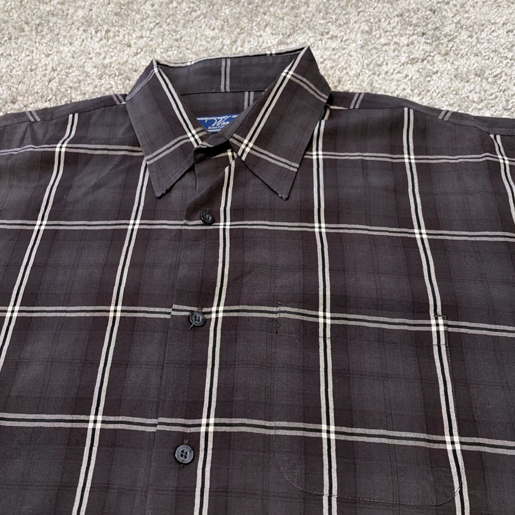 Vintage VINTAGE Woody’s Retro Lounge Brown Plaid Button-Up Short Sleeve Casual Shirt XL Rayon Mens Size US XL / EU 56 / 4 - 3 Thumbnail