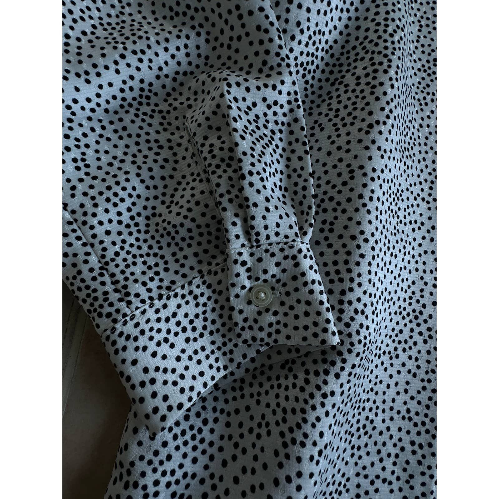 Loft LOFT Black White Polka Dot Long Sleeve Blouse size L p Size L / US 10 / IT 46 - 4 Thumbnail