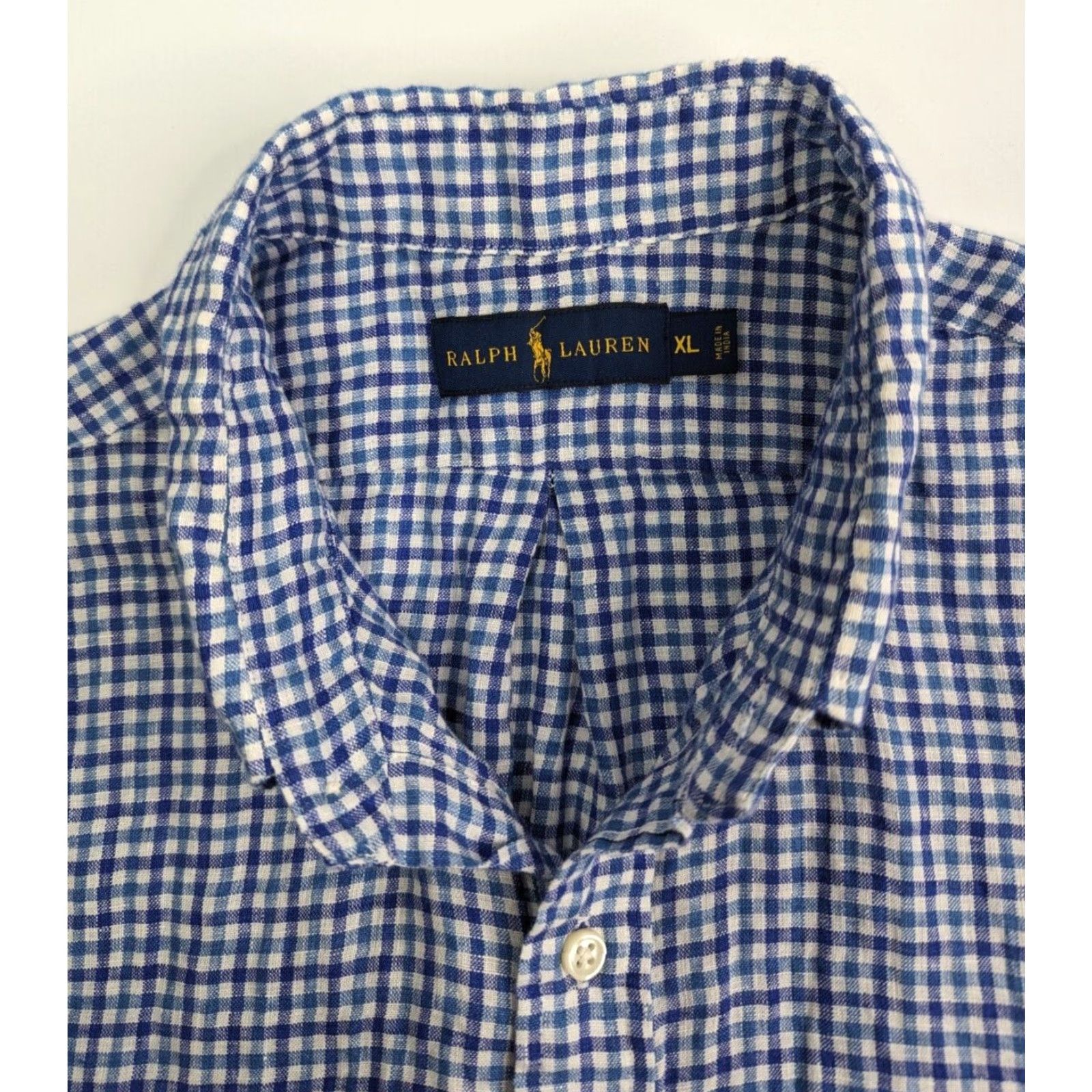 Ralph Lauren Ralph Lauren Linen Shirt Men's XL Blue Checked Button-Down Short Sleeve Vintage Size US XL / EU 56 / 4 - 6 Thumbnail