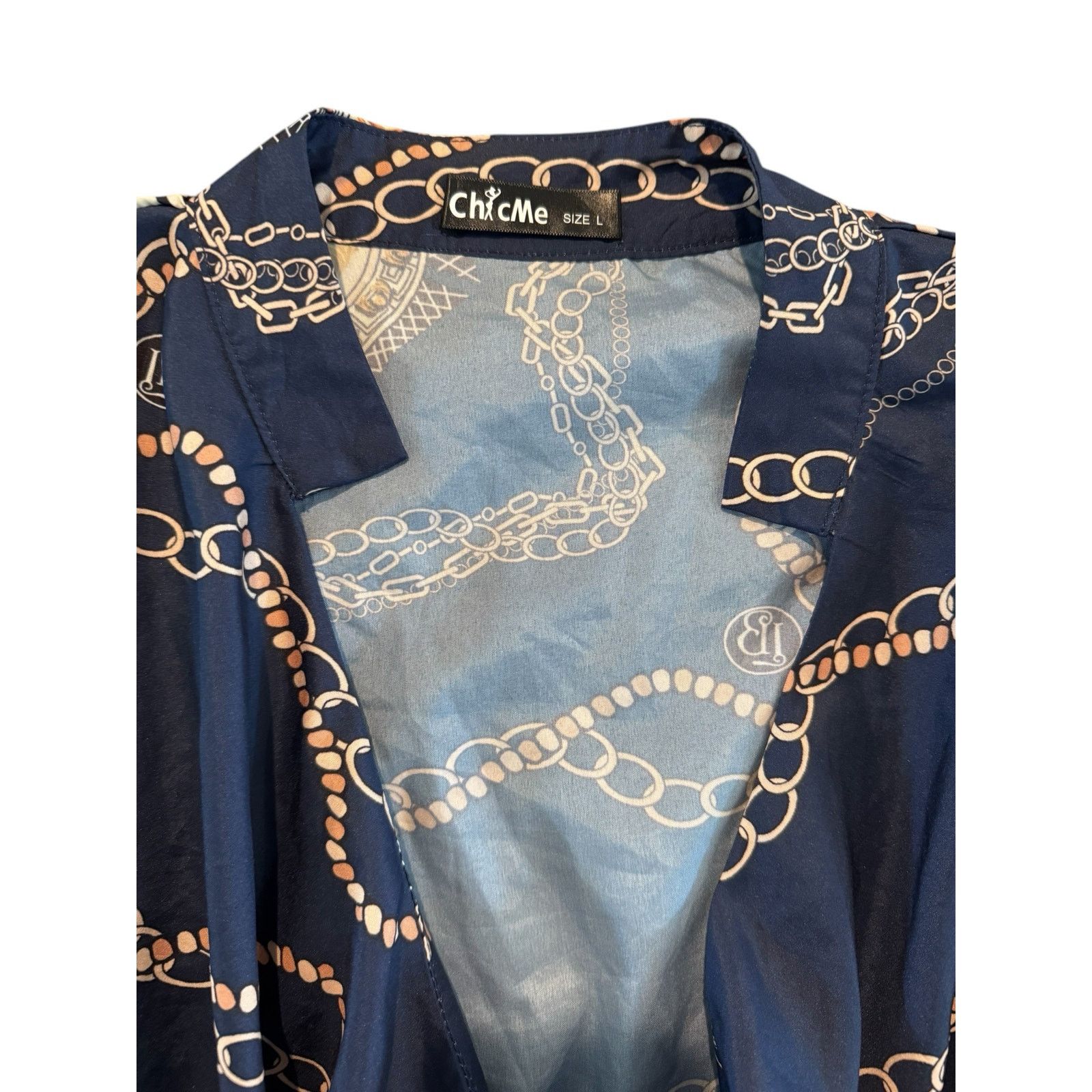 Other Womens Navy Chain Baroque Print Cowl Neck Long Sleeve Top L Size L / US 10 / IT 46 - 4 Thumbnail