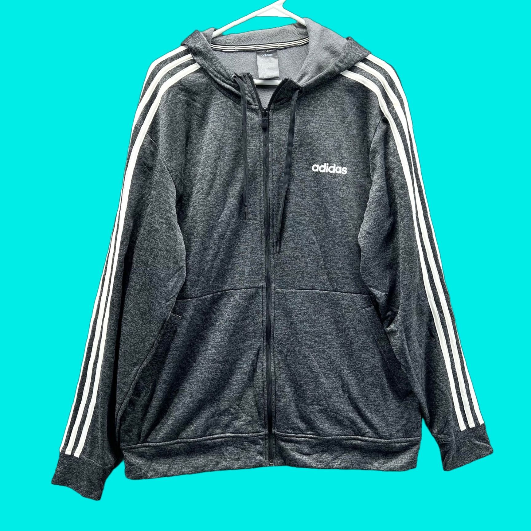 Adidas Adidas Hoodie Mens Large Gray Full Zip Fleece Lined Jacket Athletic Size US L / EU 52-54 / 3 - 1 Thumbnail