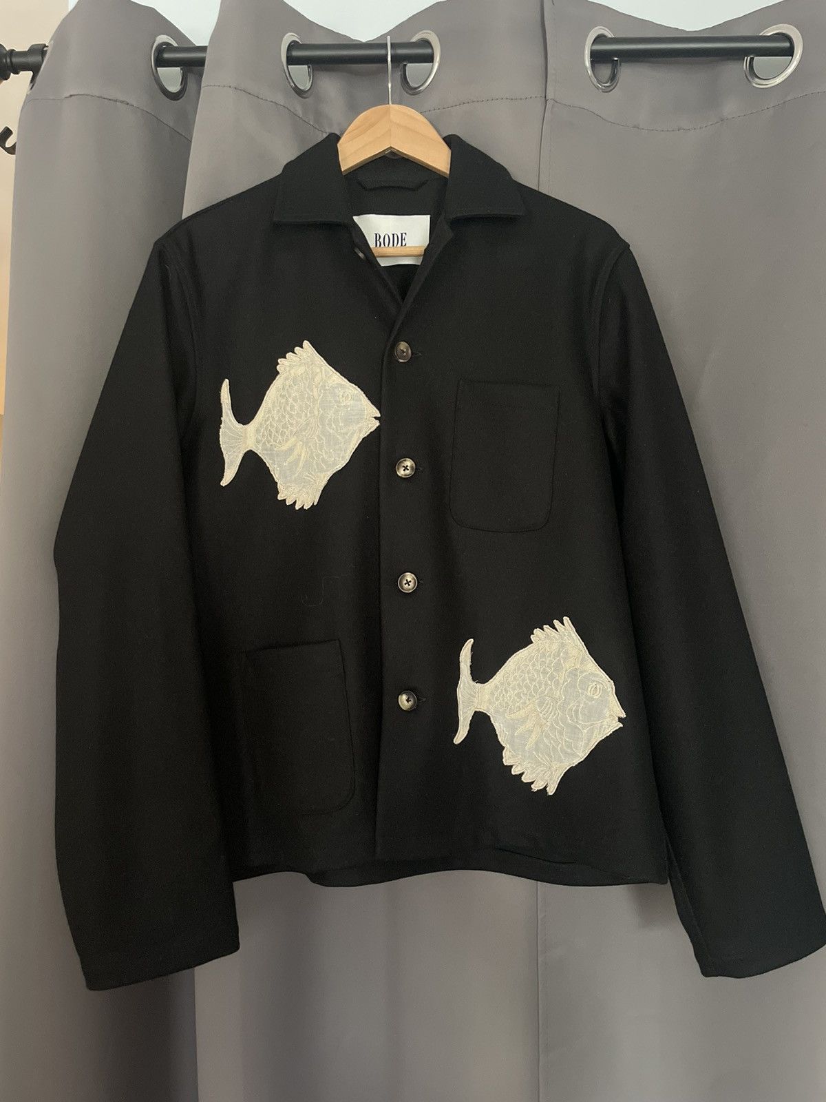 image of Bode Louie Fish Jacket Worn Once - S/m in Black, Men's (Size Medium)