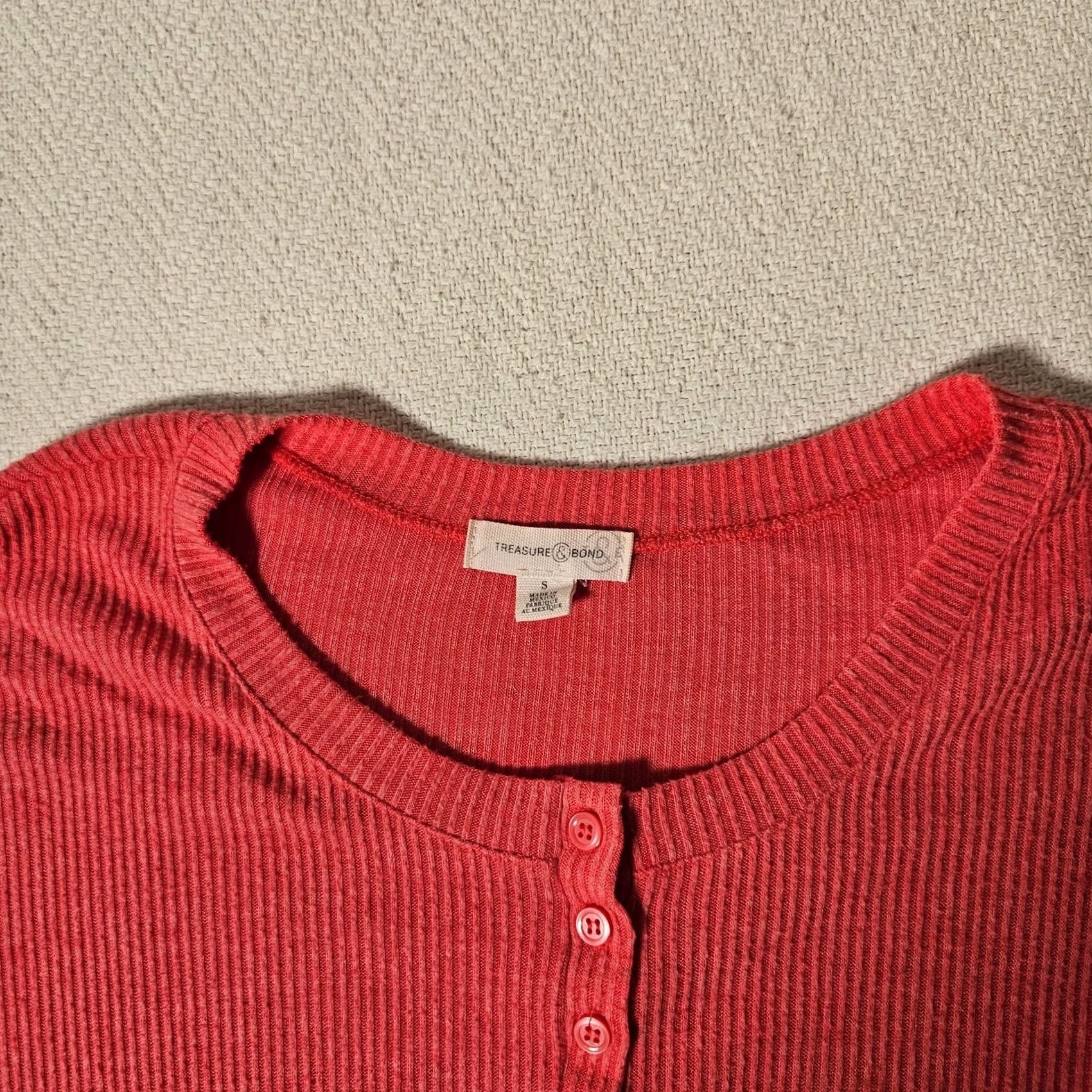 Treasure & Bond Treasure & Bond Women’s Pink Ribbed Knit Tie-Front Casual Sweatshirt S Size S / US 4 / IT 40 - 6 Thumbnail
