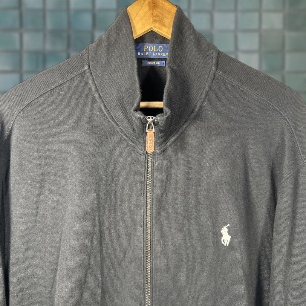 Polo Ralph Lauren Polo Ralph Lauren Sweater Mens XL Black Estate Rib Full Zip Mock Neck Pockets Size US XL / EU 56 / 4 - 1 Thumbnail