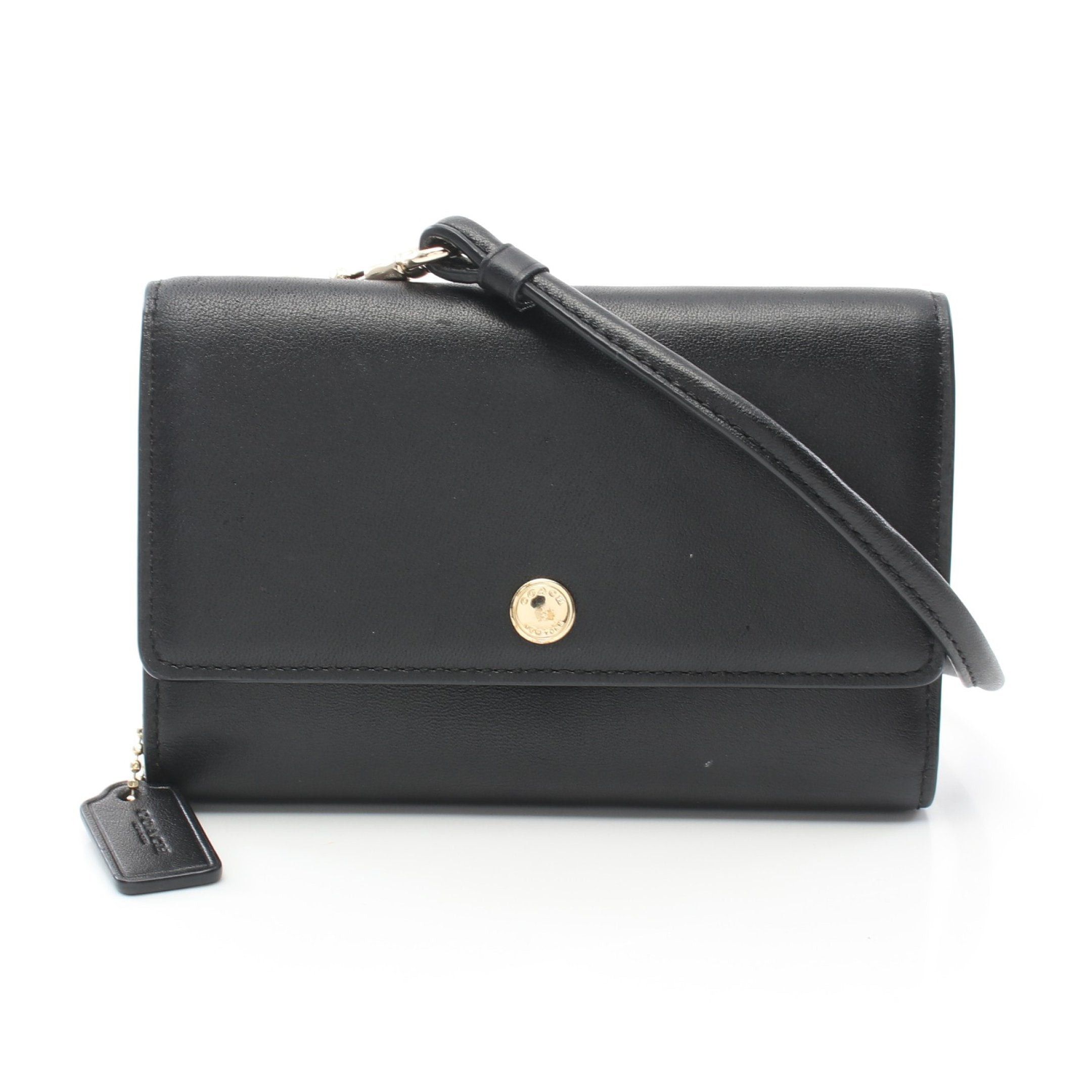 image of Coach Shoulder Wallet Shoulder Wallet Leather Black, Women's
