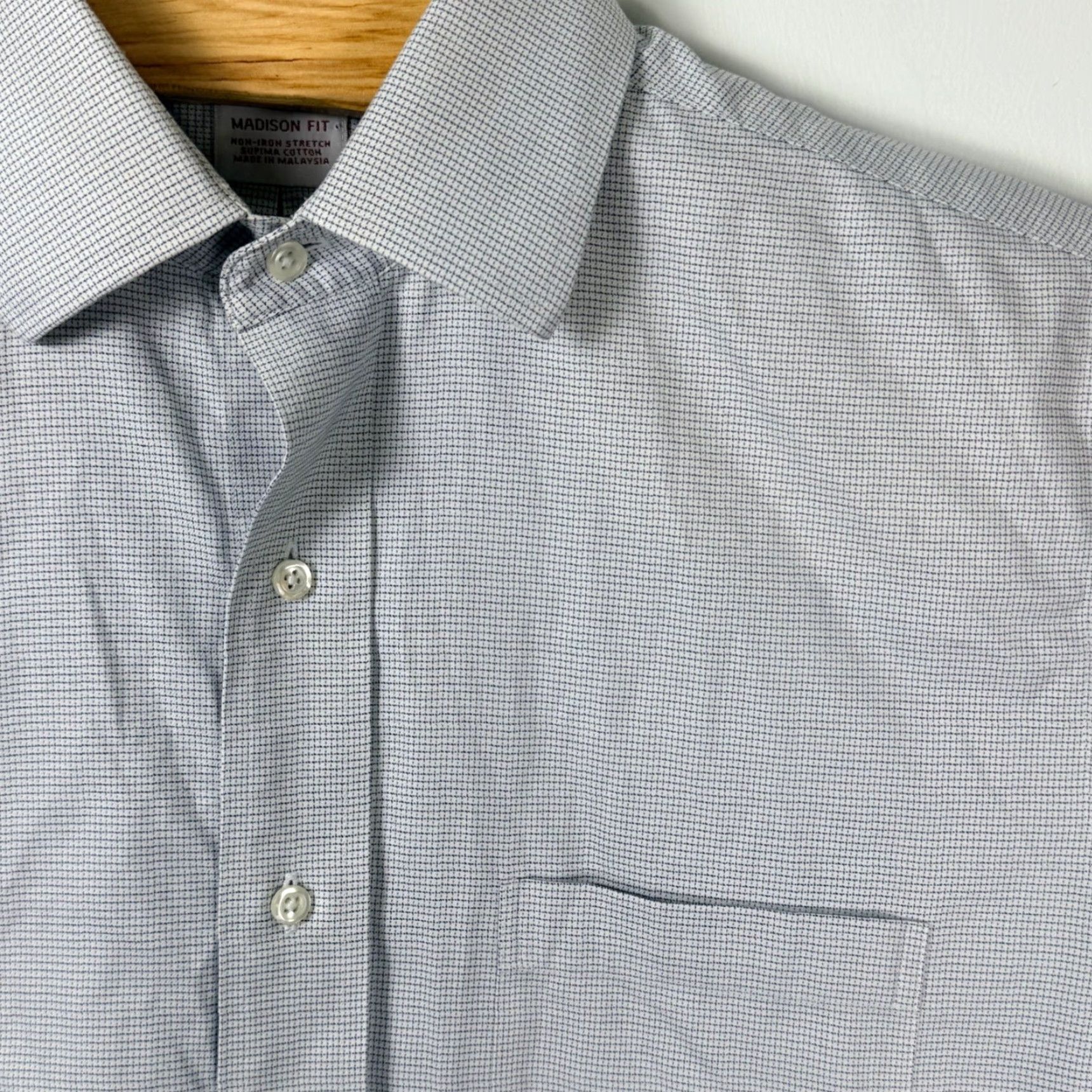 Brooks Brothers Madison Fit Dress Shirt Mens 15 Blue Check Non-Iron Stretch  100% Cotton Button Down Long Sleeve Collar Point - asatuae.com