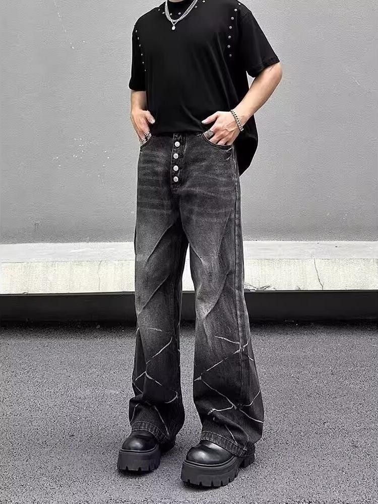 Japanese Brand Retro washed distressed straight wide-leg lightning jeans Size US 32 / EU 48 - 3 Thumbnail