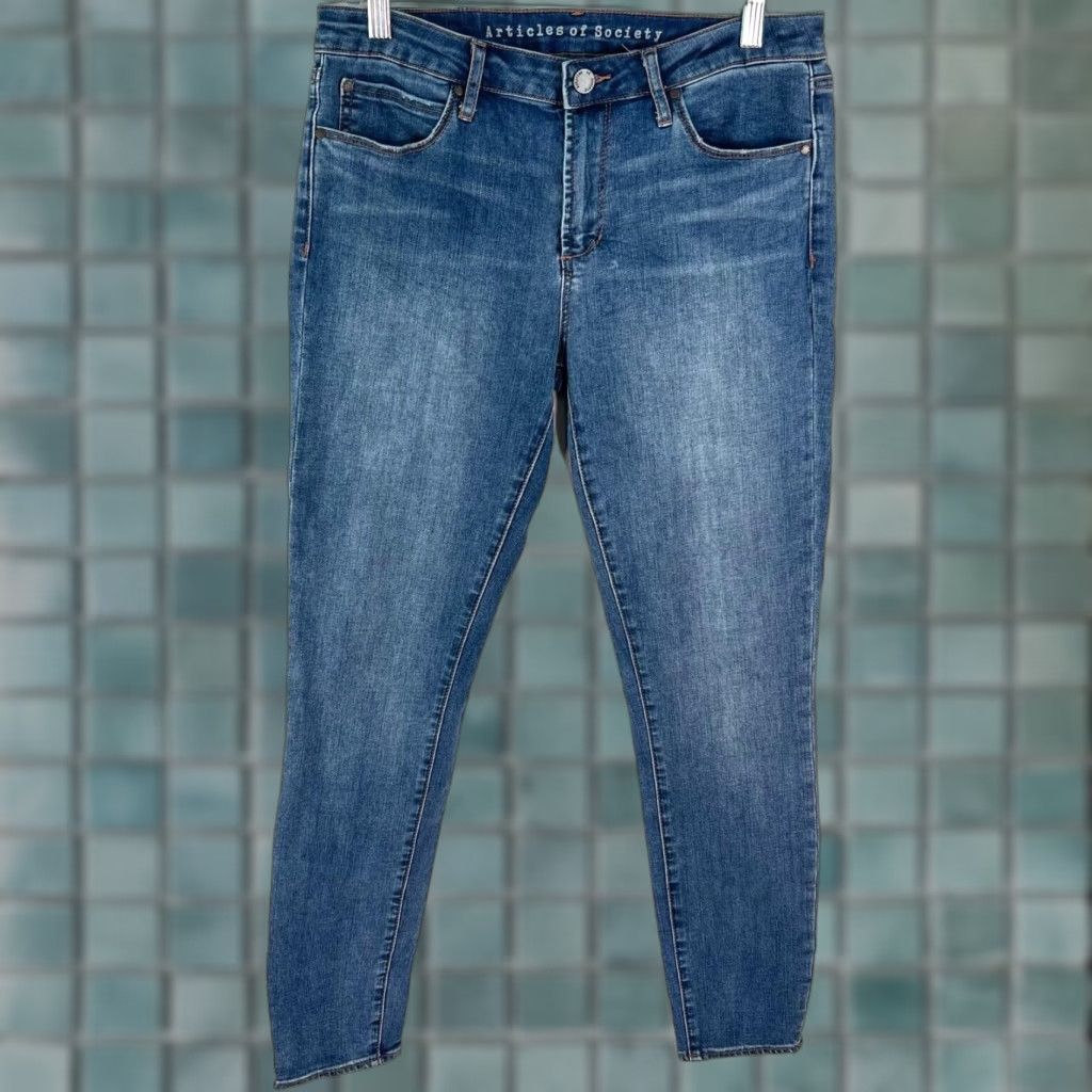 Vintage Articles Of Society Women's Distressed Skinny Jeans Size 30 Blue Stone Wash 28" Inseam Regular Fit Size 30" / US 8 / IT 44 - 1 Thumbnail
