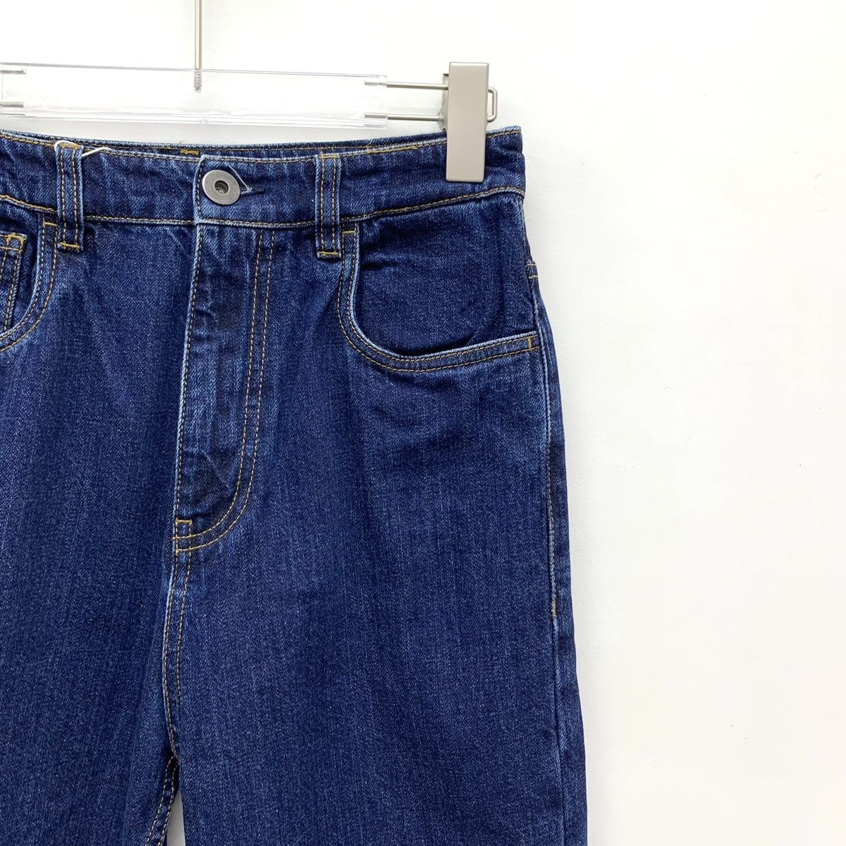 Prada Prada Dark Blue Triangle Logo Cotton Denim Pants K26WX Size 25" / US 0 / IT 36 - 3 Thumbnail