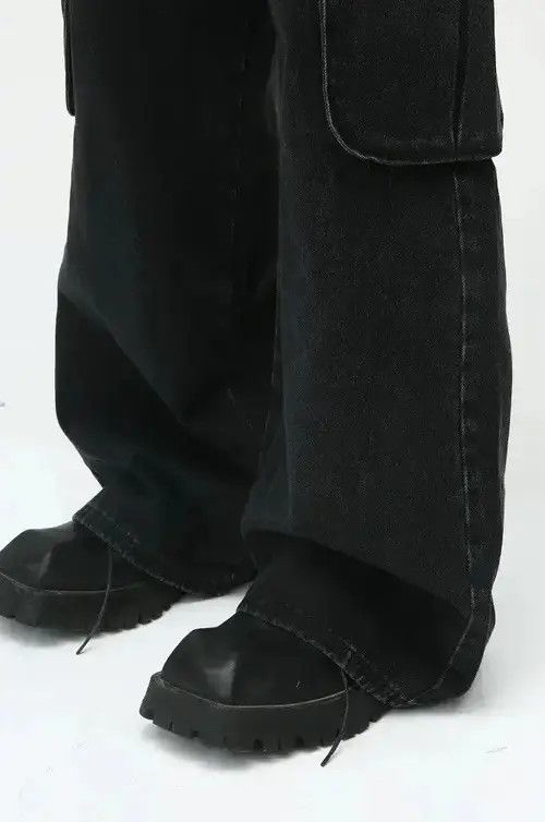 Jean Black Cargo Baggy Denim Jeans Size US 34 / EU 50 - 3 Thumbnail