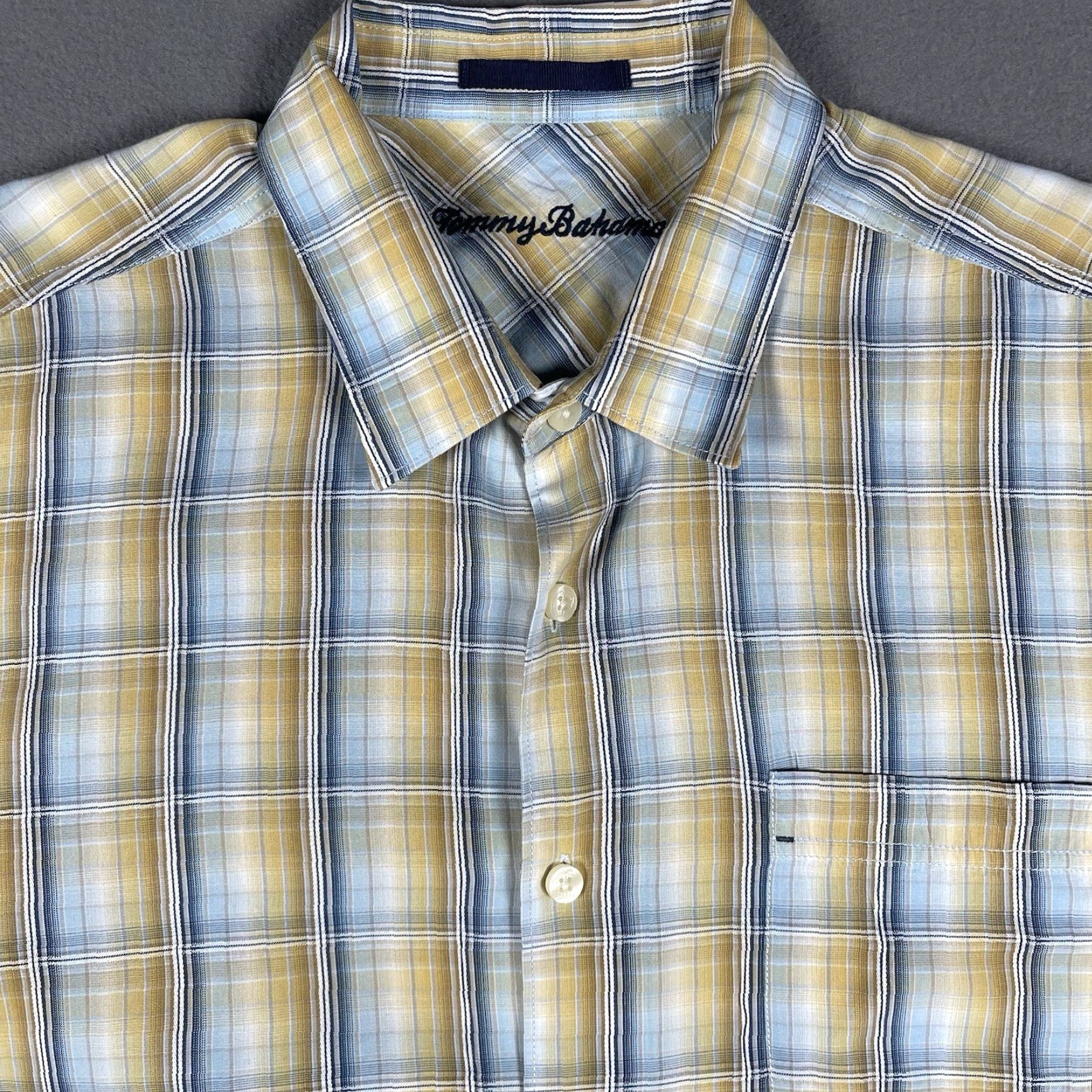 Tommy Bahama Tommy Bahama Shirt XL Yellow Plaid TENCEL Button-Up Short Sleeve Camp Surf Mens Regular Size US XL / EU 56 / 4 - 2 Thumbnail