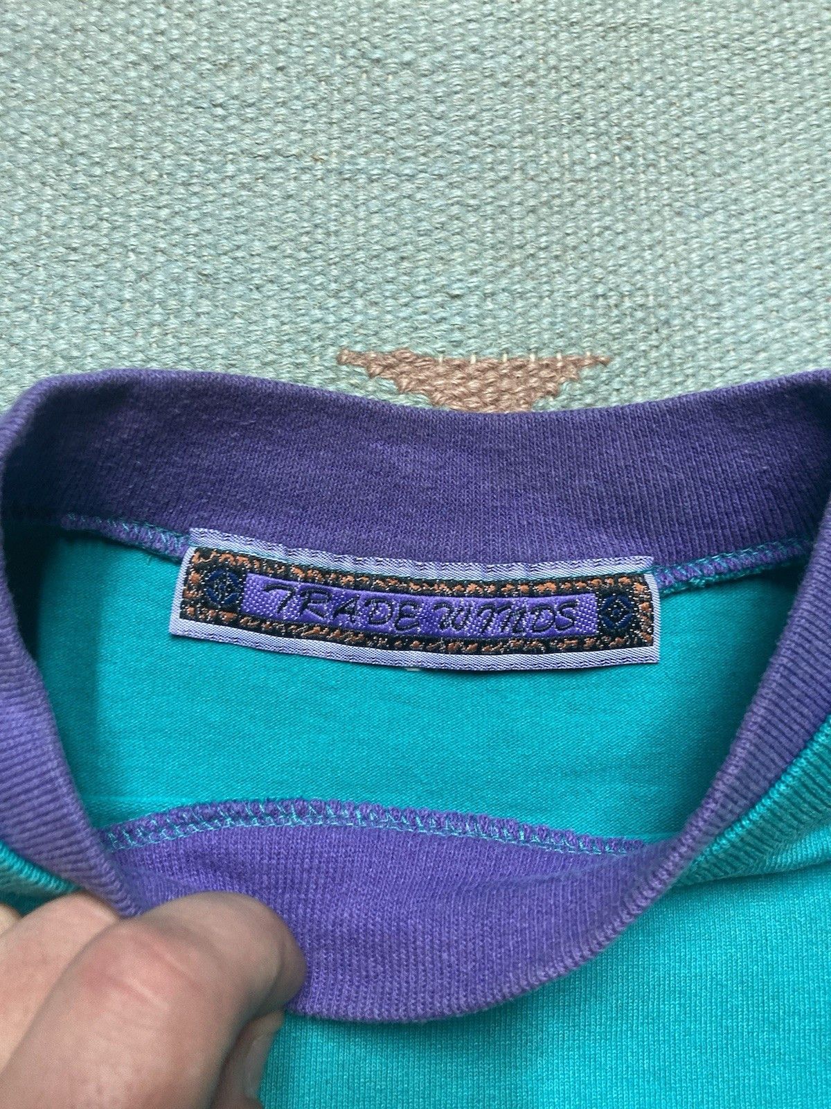 Vintage 80s 90s pocket t shirt blank teal purple stained boxy large Size US L / EU 52-54 / 3 - 7 Thumbnail