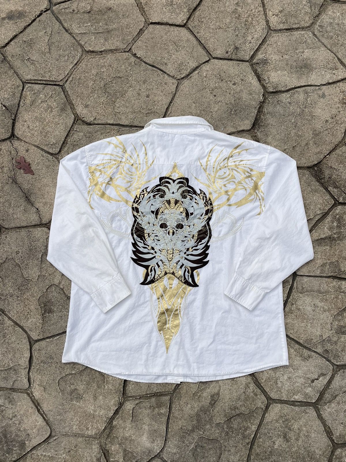 Affliction × Ed Hardy Crazy Y2K Ed Hardy Affliction Type Skull Collared Shirt Size US XXL / EU 58 / 5 - 1 Thumbnail