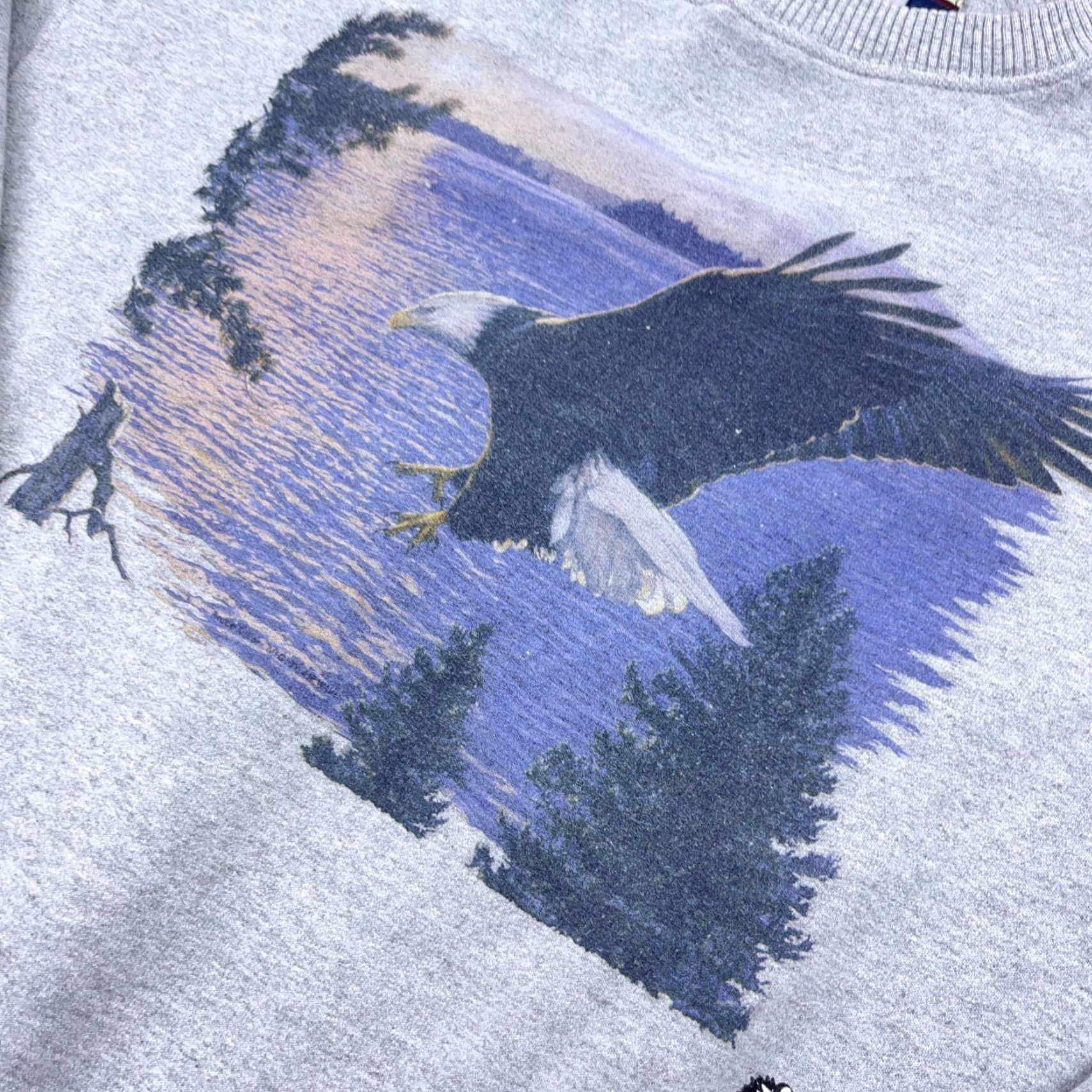 George VINTAGE George Sweatshirt Men Medium Gray Crewneck Fleece Graphic Print Bald Eagle Nature 90s Size US M / EU 48-50 / 2 - 6 Thumbnail