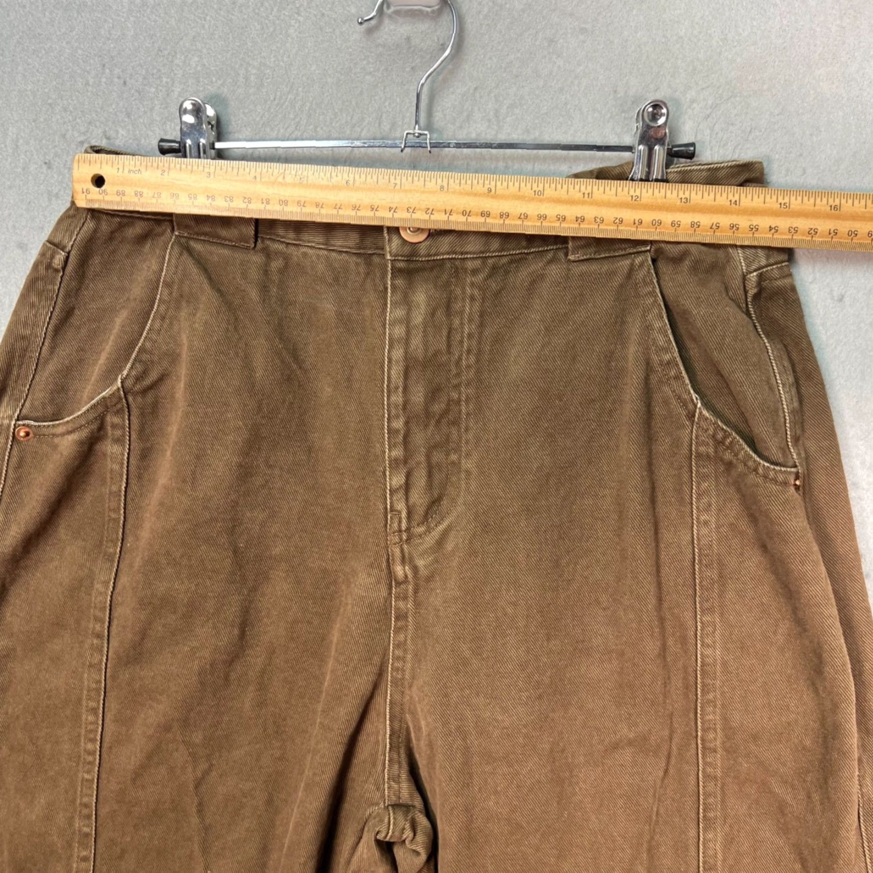 Vintage Yougu Womens Size Large Brown High-Waisted Wide Barrel Leg Pants 100% Cotton Vintage No Size 36" / US 14 / IT 50 - 6 Thumbnail