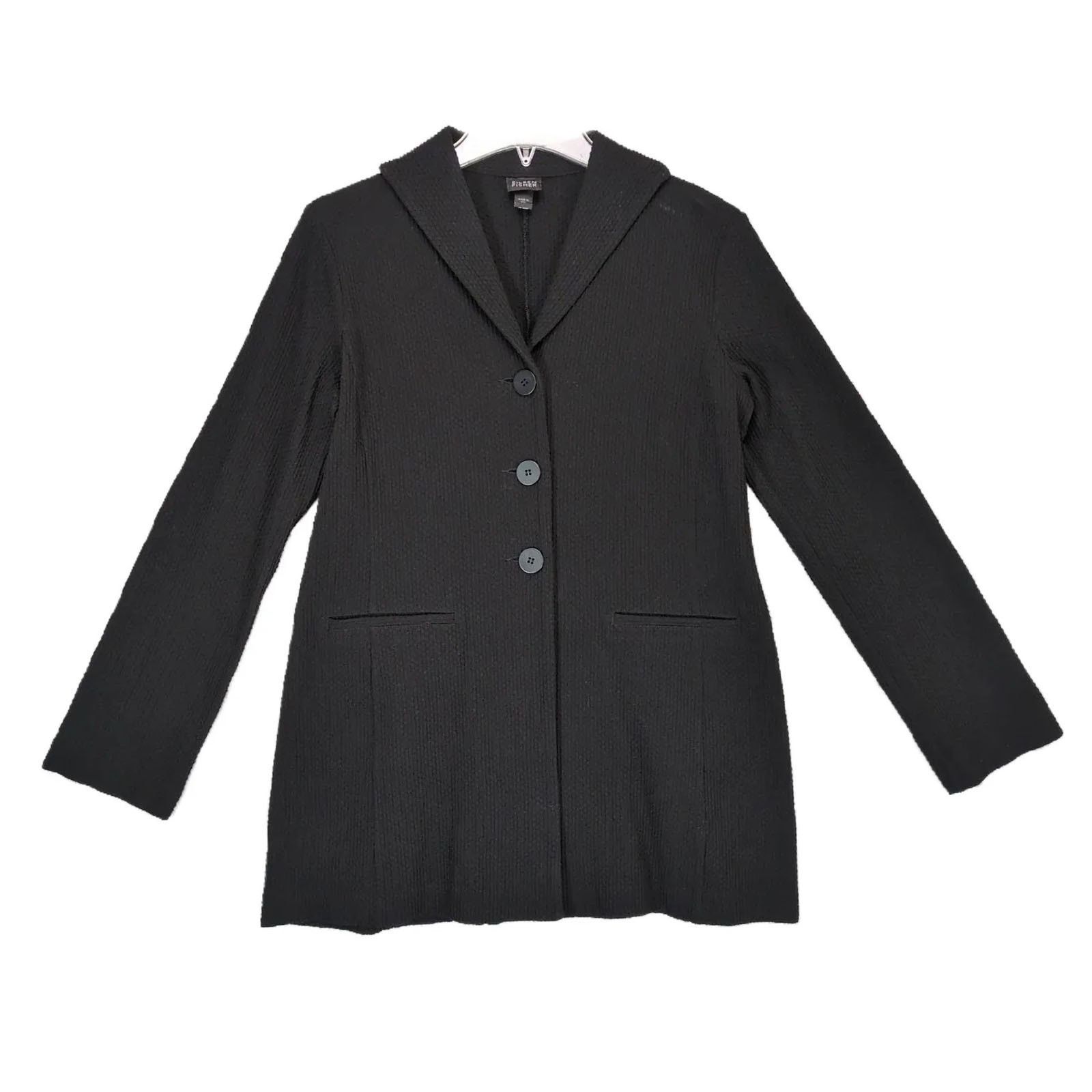 Eileen Fisher Eileen Fisher Women's XS Black Textured Waffle Knit Jacket Size XS / US 0-2 / IT 36-38 - 1 Thumbnail