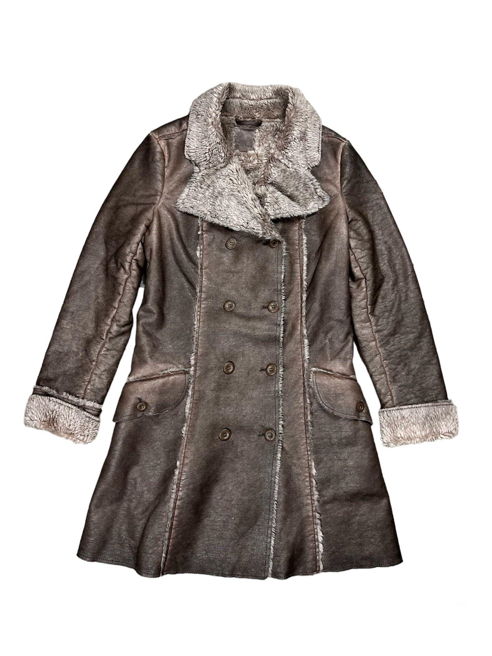 image of Diesel x Vintage Y2K Style Doublebreasted Faux Fur&leather Coat in Beige, Women's (Size Small)