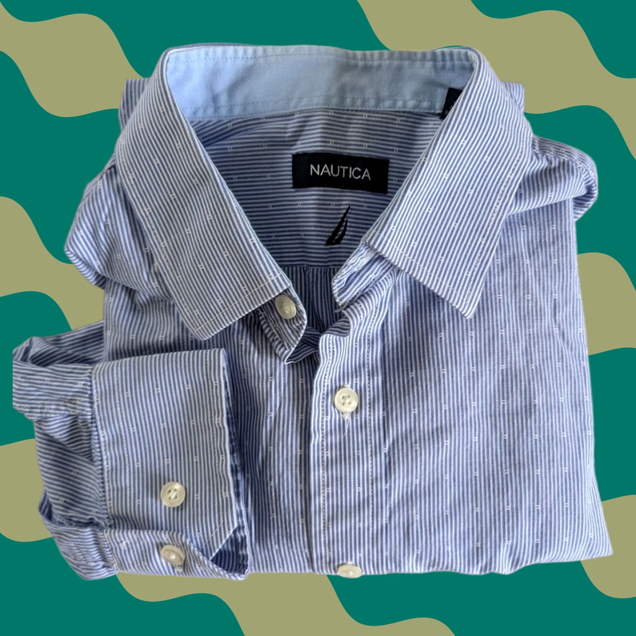 Nautica Nautica Button-Down Shirt Striped Blue White L Mens Long Sleeve Casual Dress Shirt 16 34/35 Regular Size Type Regular Collar Button-Down Size US L / EU 52-54 / 3 - 1 Thumbnail