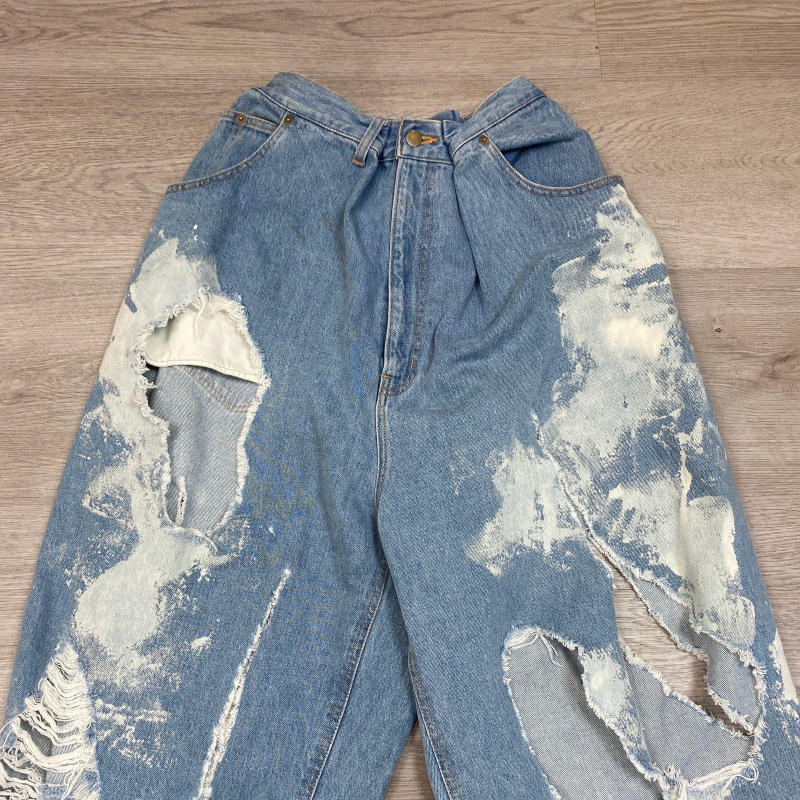 Designer × Japanese Brand Rare Mikio Sakabe Jenny Fax Distressed Acid Wash Jean Medium Size 23" - 2 Thumbnail
