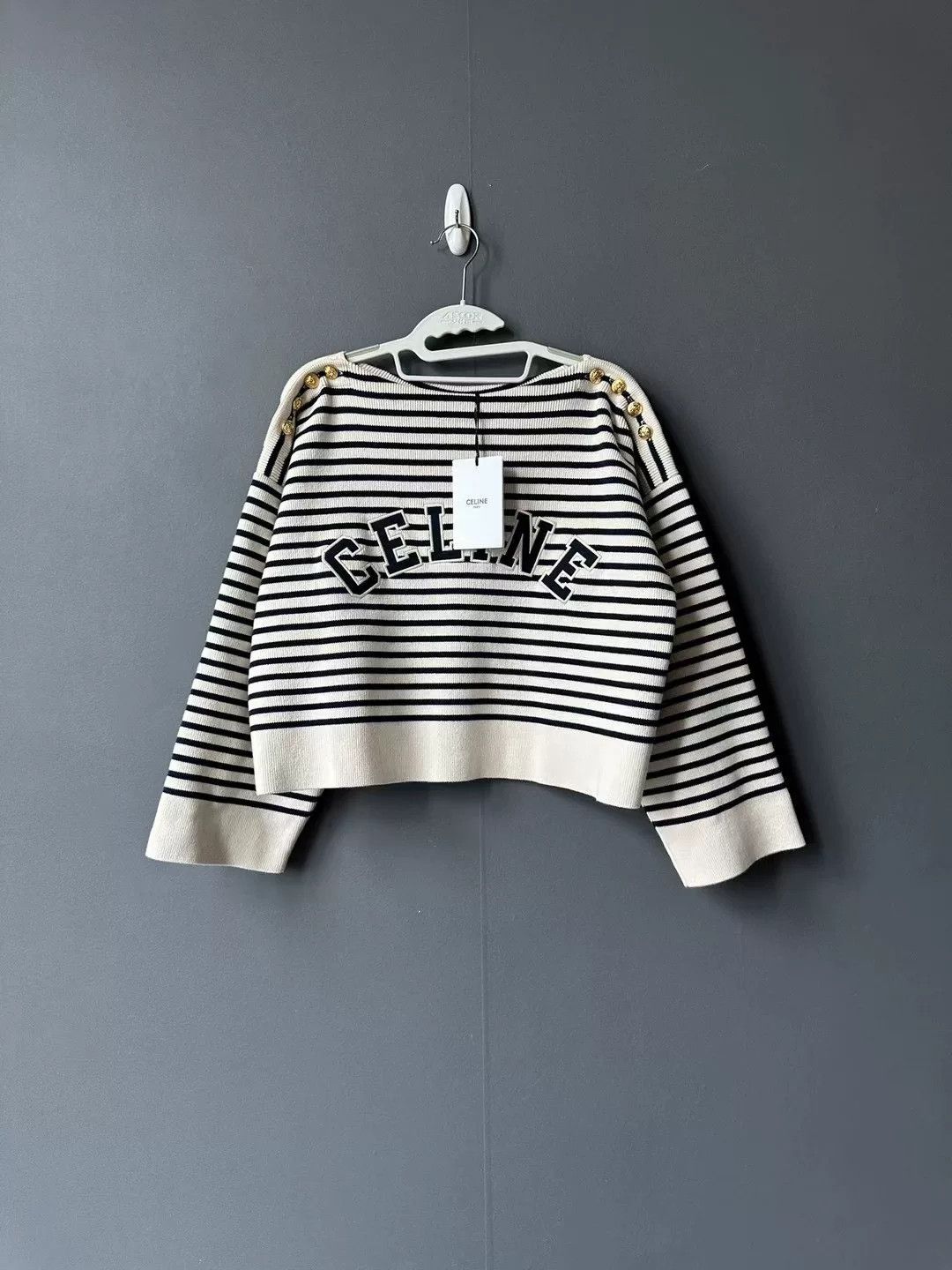 Celine celine striped knit sweater with gold accents Size S / US 4 / IT 40 - 1 Thumbnail