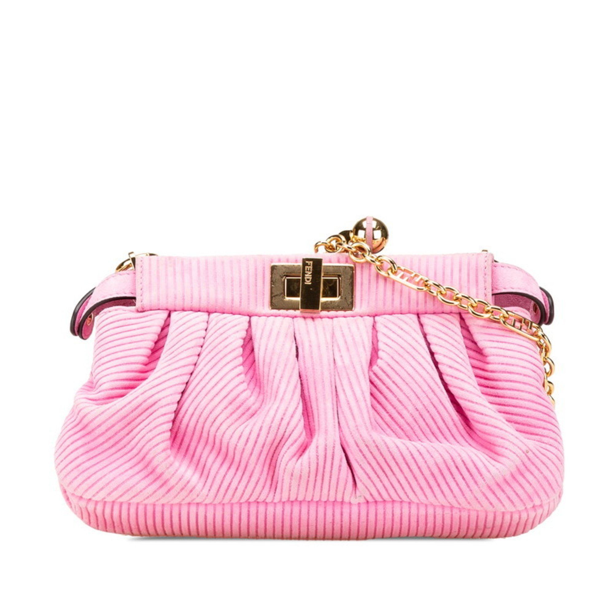 Fendi Peekaboo Click Chain Shoulder Bag 8BP118 Pink Suede Women's