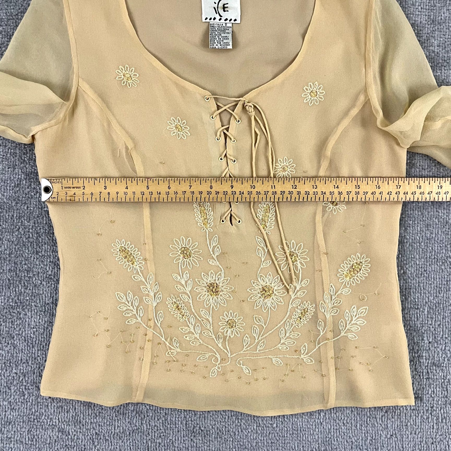 Vintage ICE Women’s Silk Blouse Small Brown Sheer Floral Lace Casual Shirt, Bohemian, Vintage-Inspired Size S / US 4 / IT 40 - 5 Thumbnail