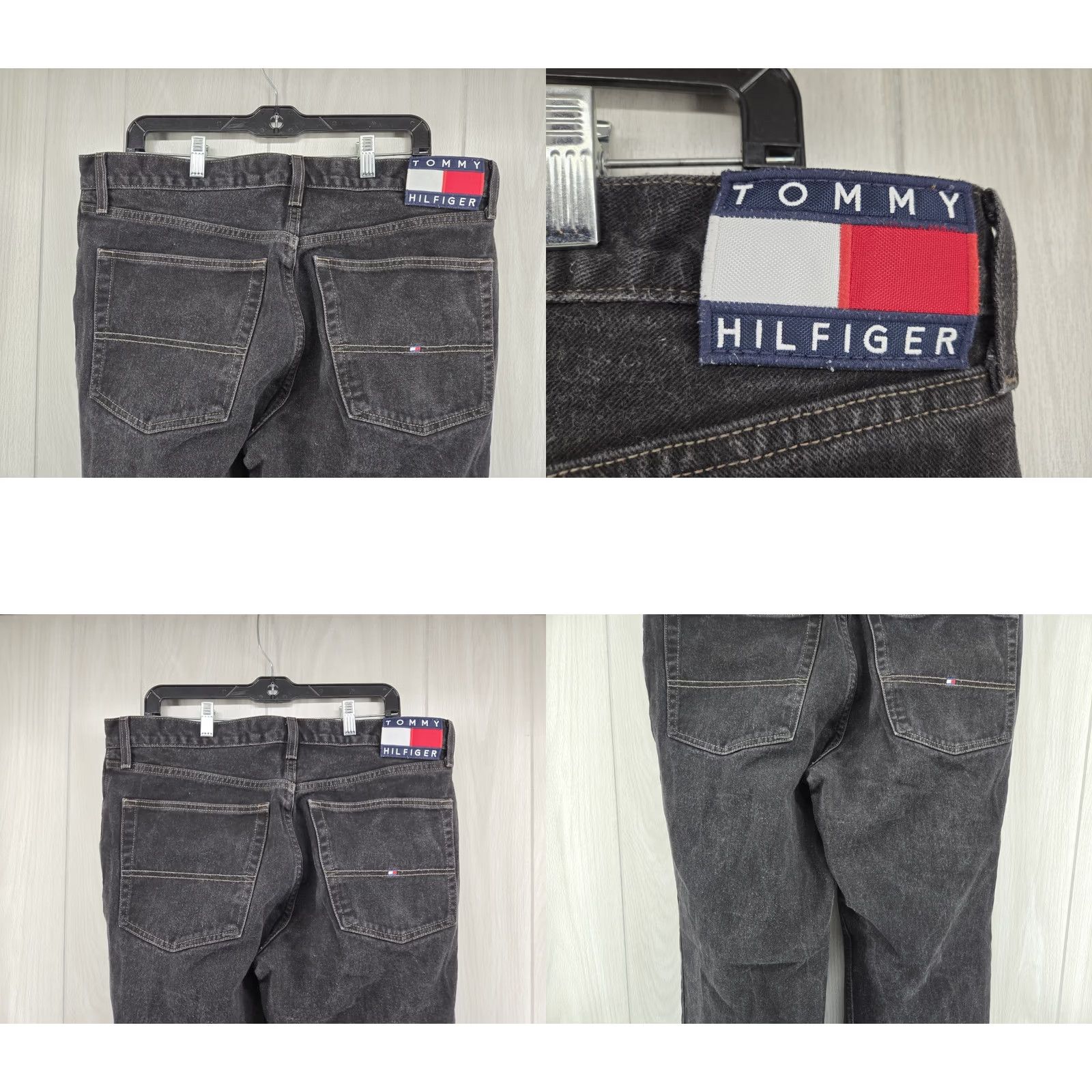 Tommy Hilfiger VINTAGE Tommy Hilfiger Jeans Men 36x32 Cotton Denim Straight Black Faded Logo Button Zip USA 90s Mens Size US 36 / EU 52 - 8 Thumbnail