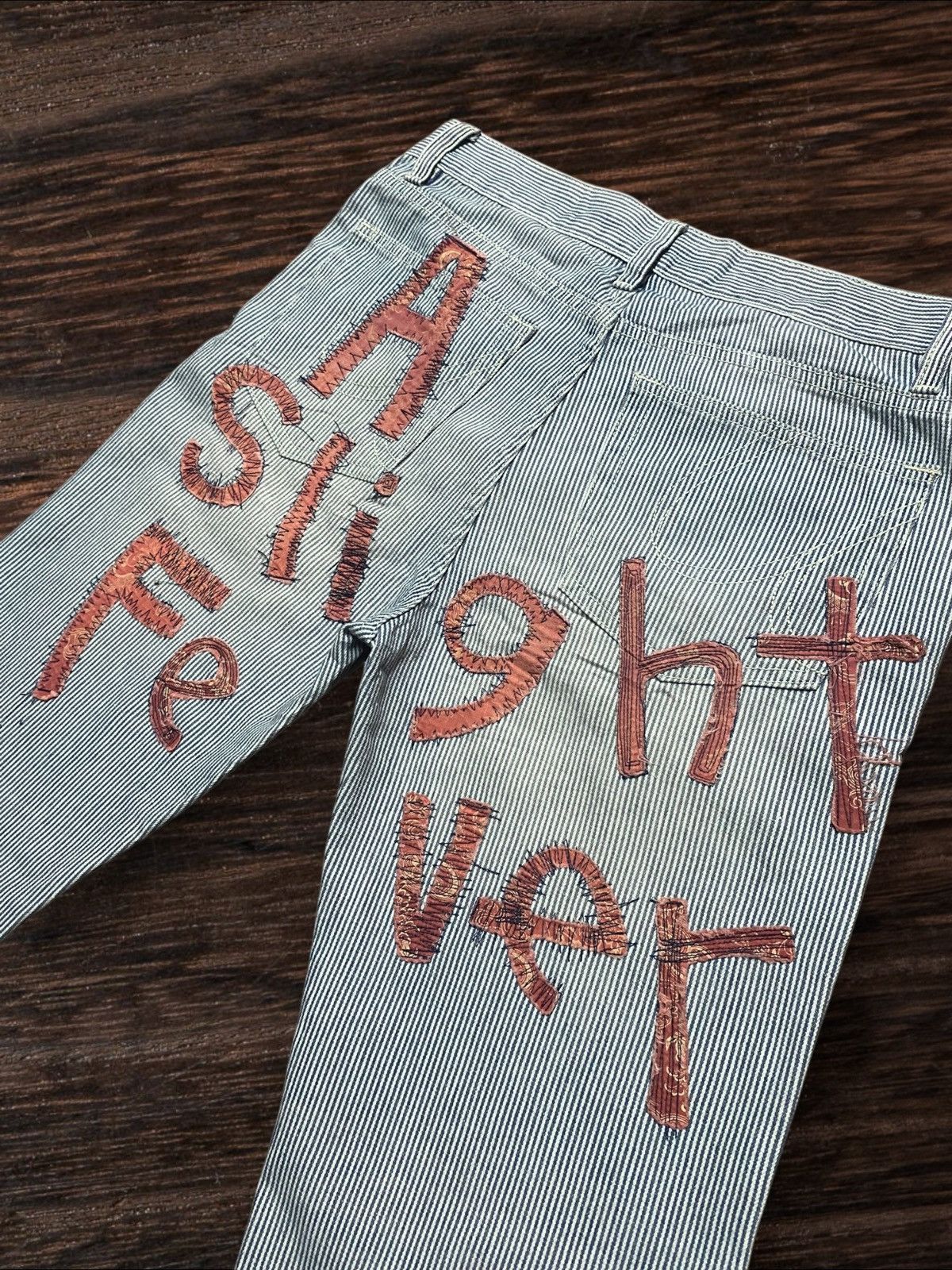 1620 Workwear Hickory Stripe Work Pants Patches Back ‘A Slight Fever Size US 32 / EU 48 - 9 Thumbnail