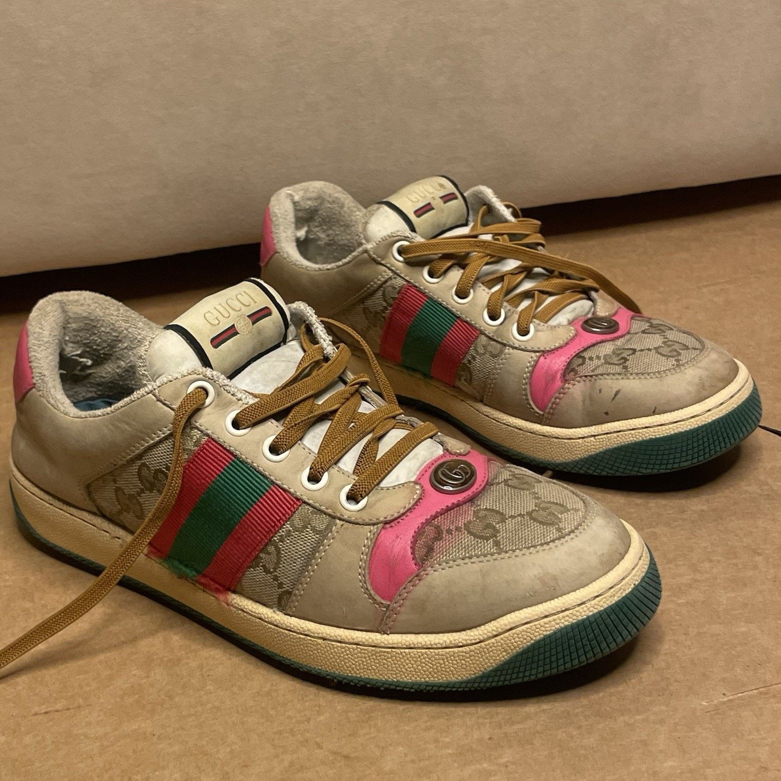 Gucci Gucci Sneakers Screener Distressed Leather Monogram Canvas Size US 8.5 / IT 38.5 - 1 Thumbnail