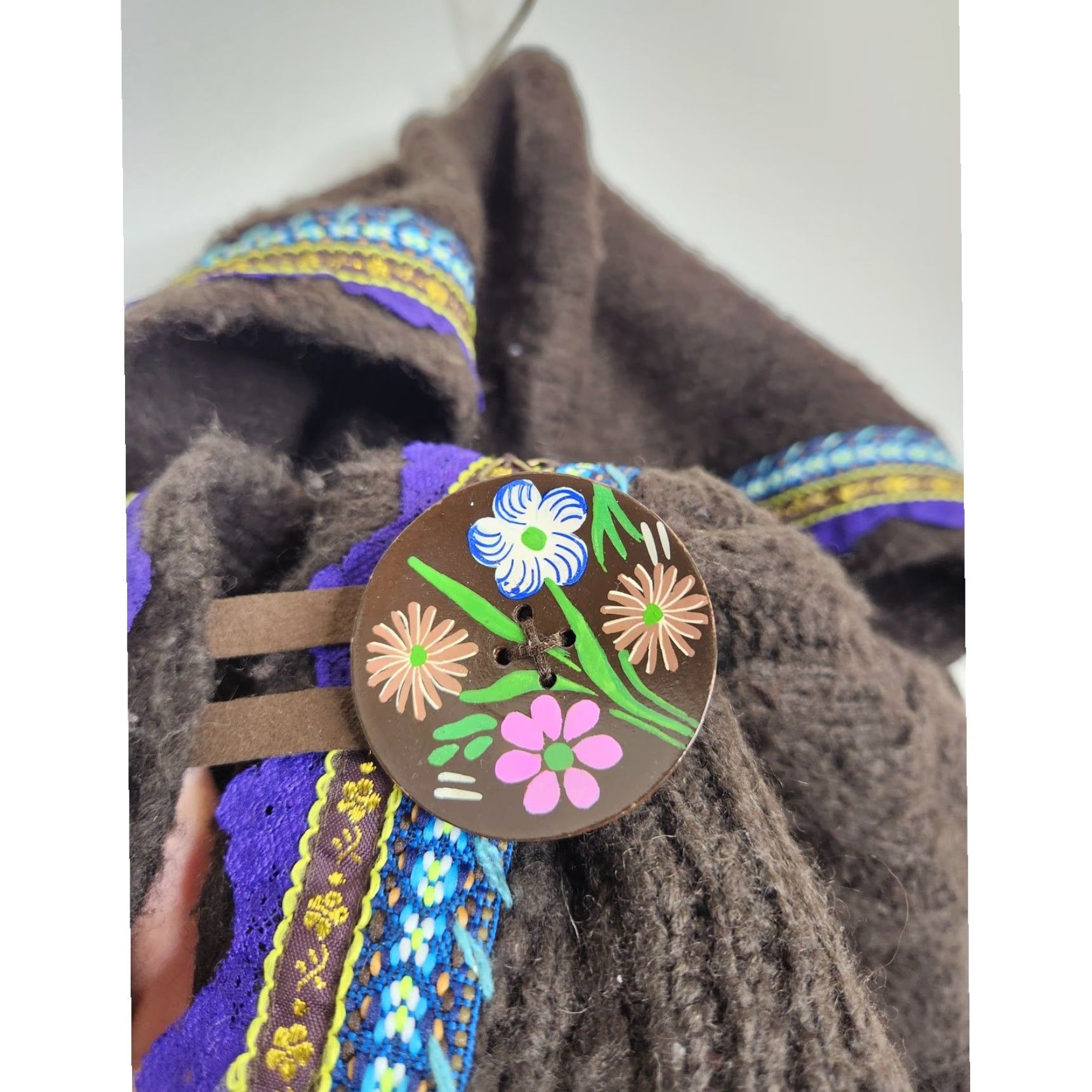 Free People VINTAGE Free People Cardigan Brown Large Knit Floral Embroidered Button Sweater Women L Size L / US 10 / IT 46 - 4 Thumbnail